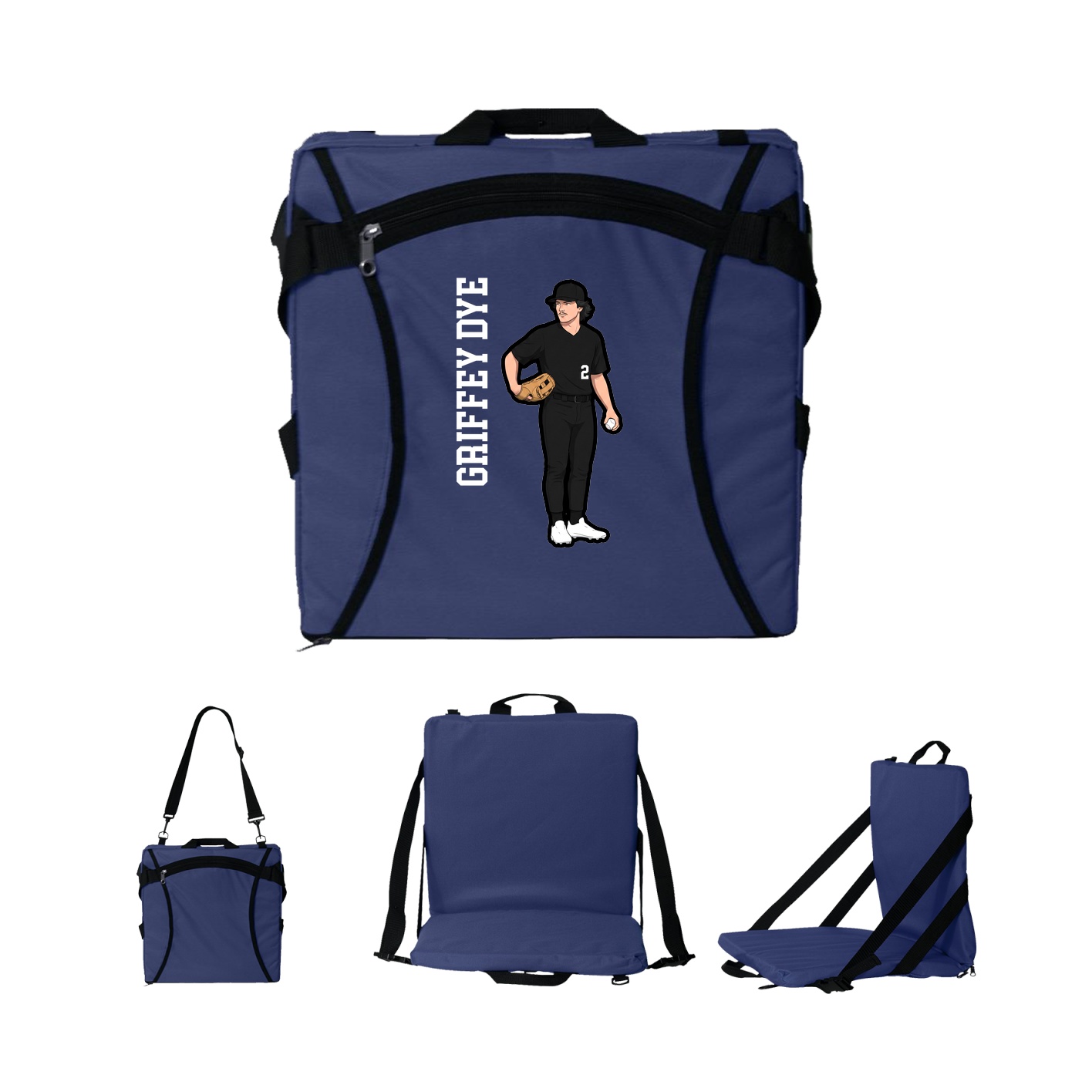 Folding Stadium Seat — Name Vertical in Navy