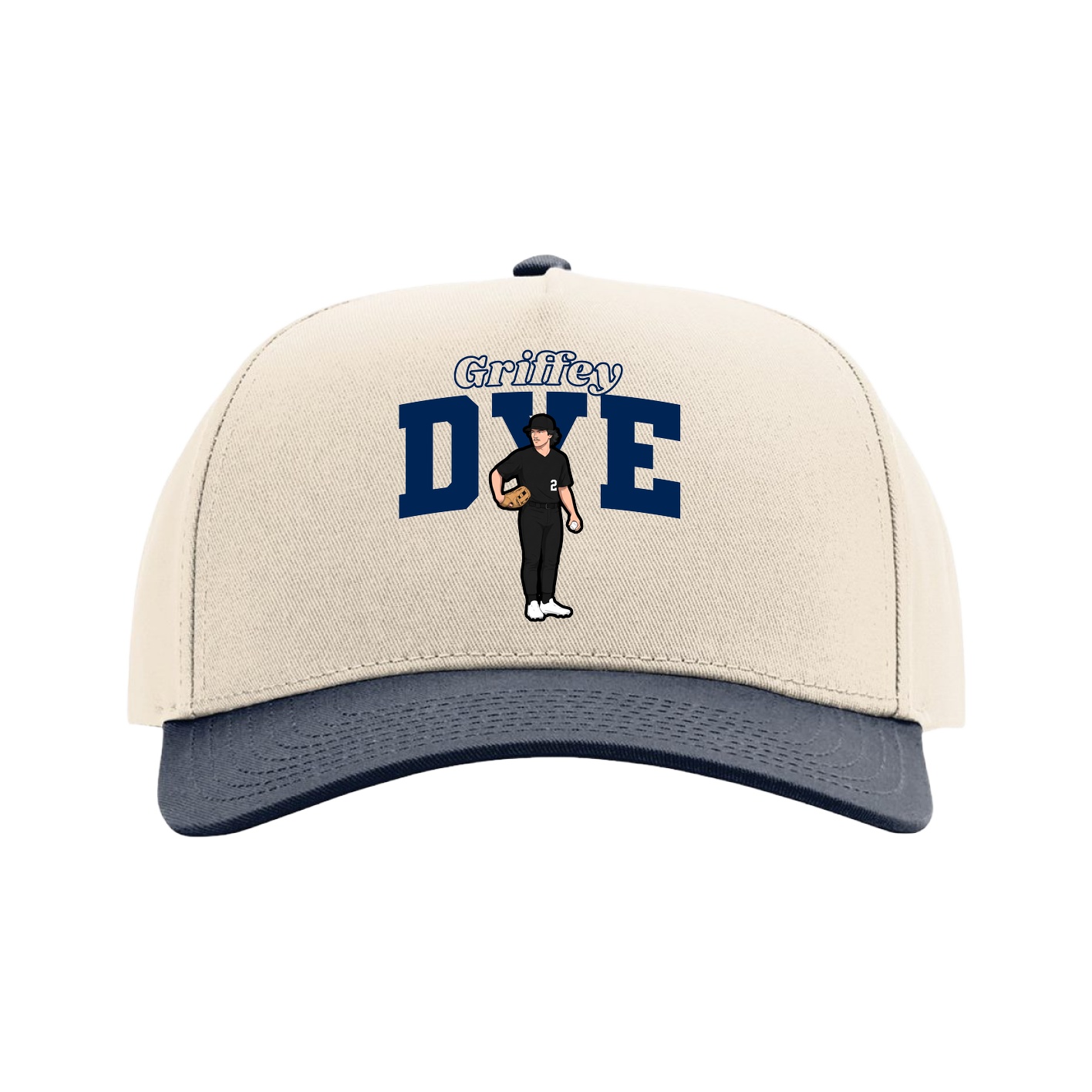 Full Fabric Five-Panel Champ Cap — Name Arch in Cream/Navy