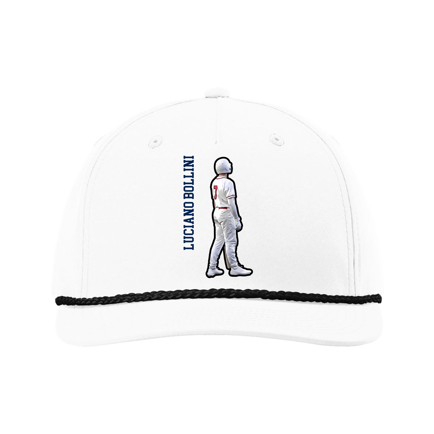 Five-Panel Classic Rope Cap — Name Vertical in White