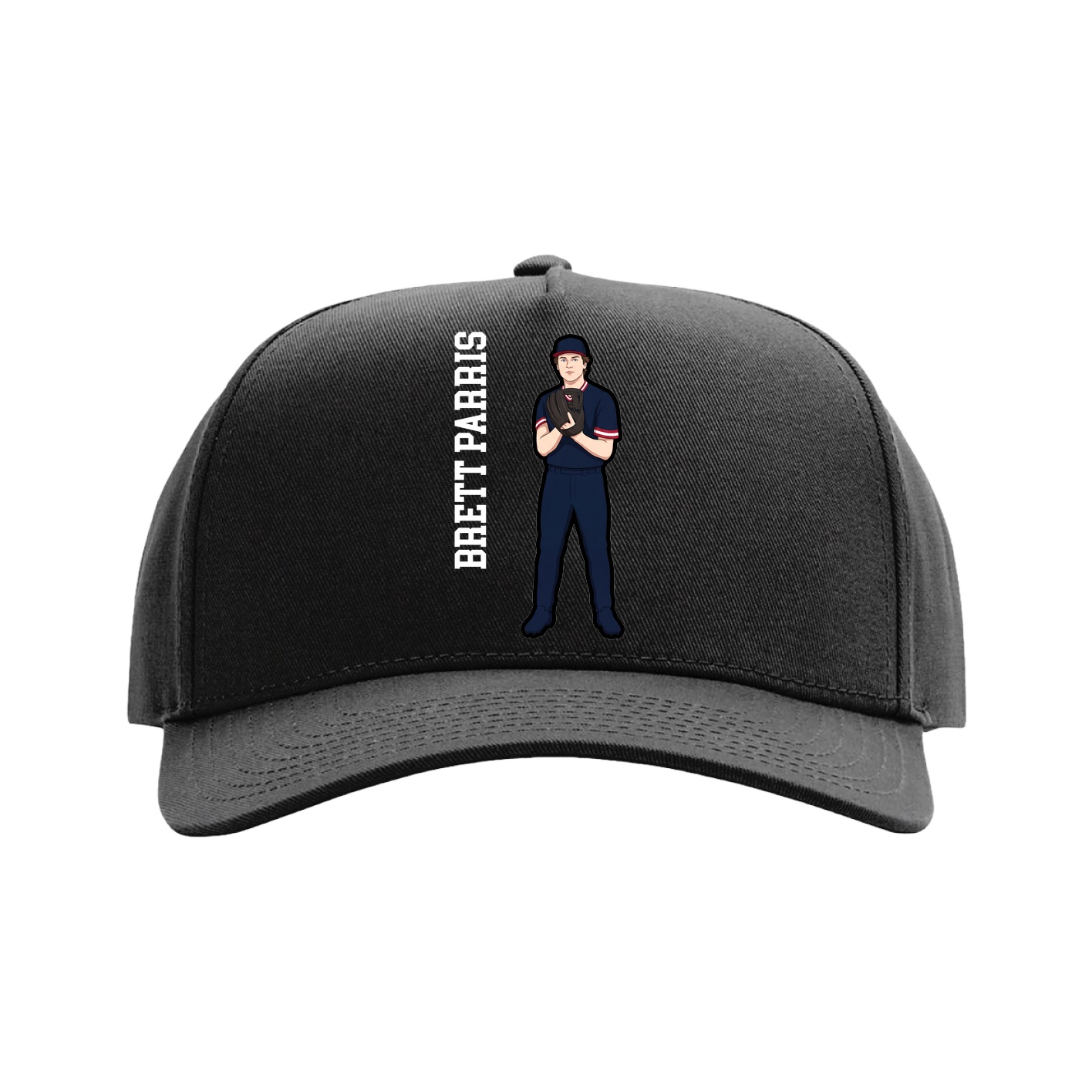 Full Fabric Five-Panel Champ Cap — Name Vertical in Black