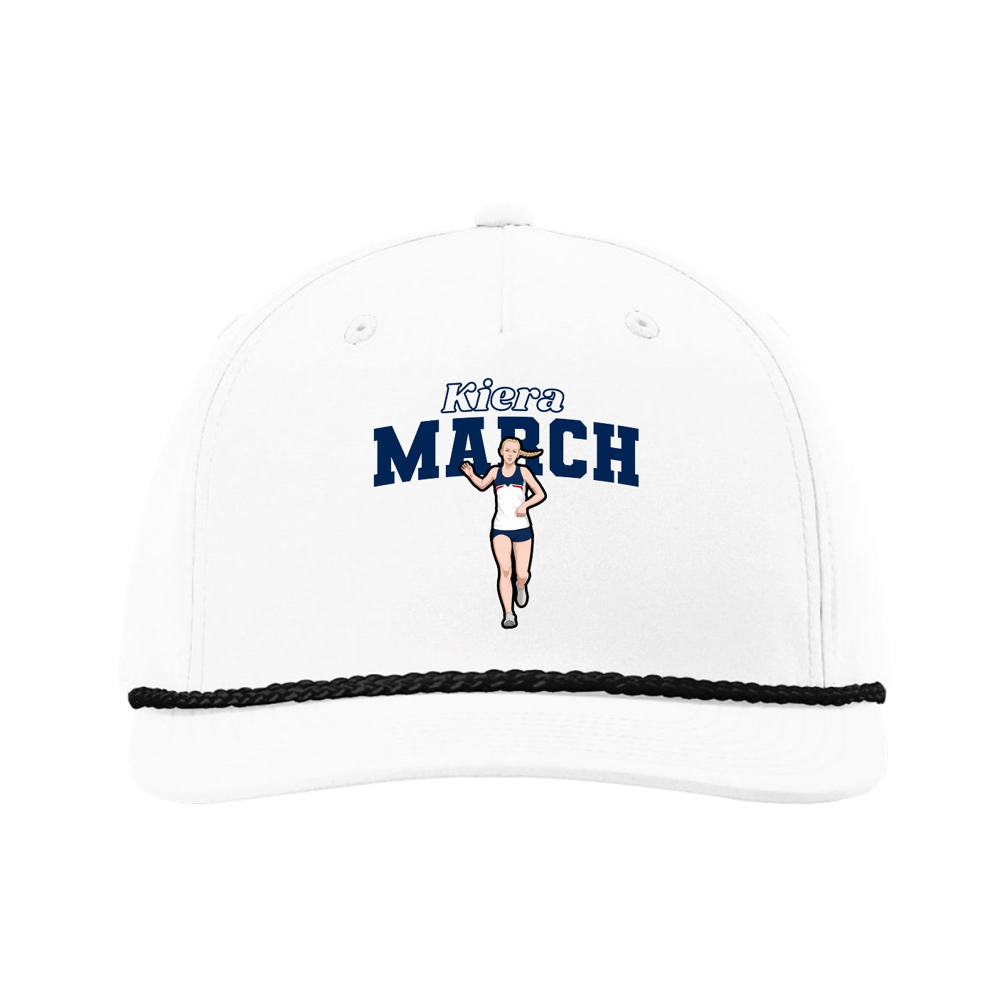 Five-Panel Classic Rope Cap — Name Arch in White