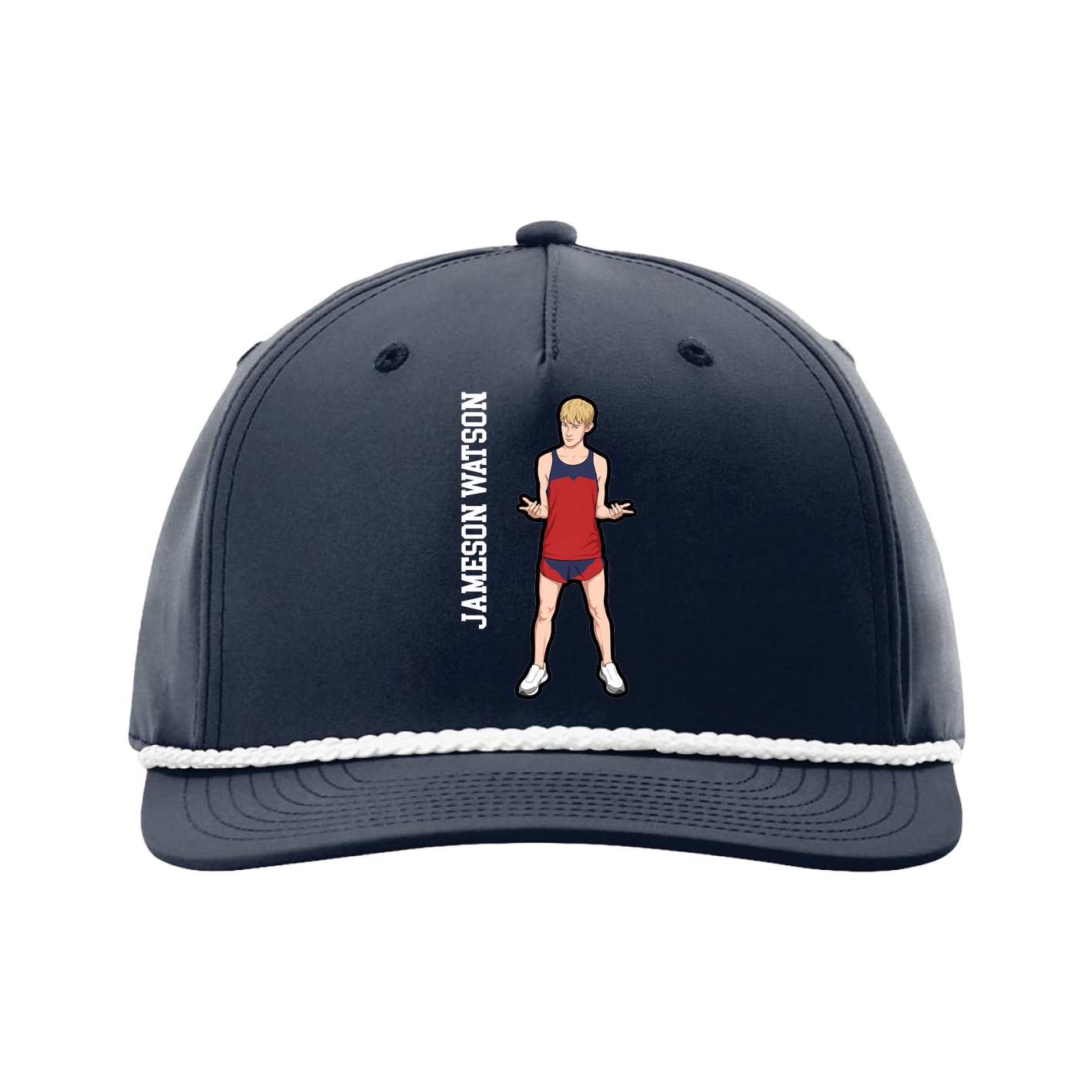Five-Panel Classic Rope Cap — Name Vertical in Navy