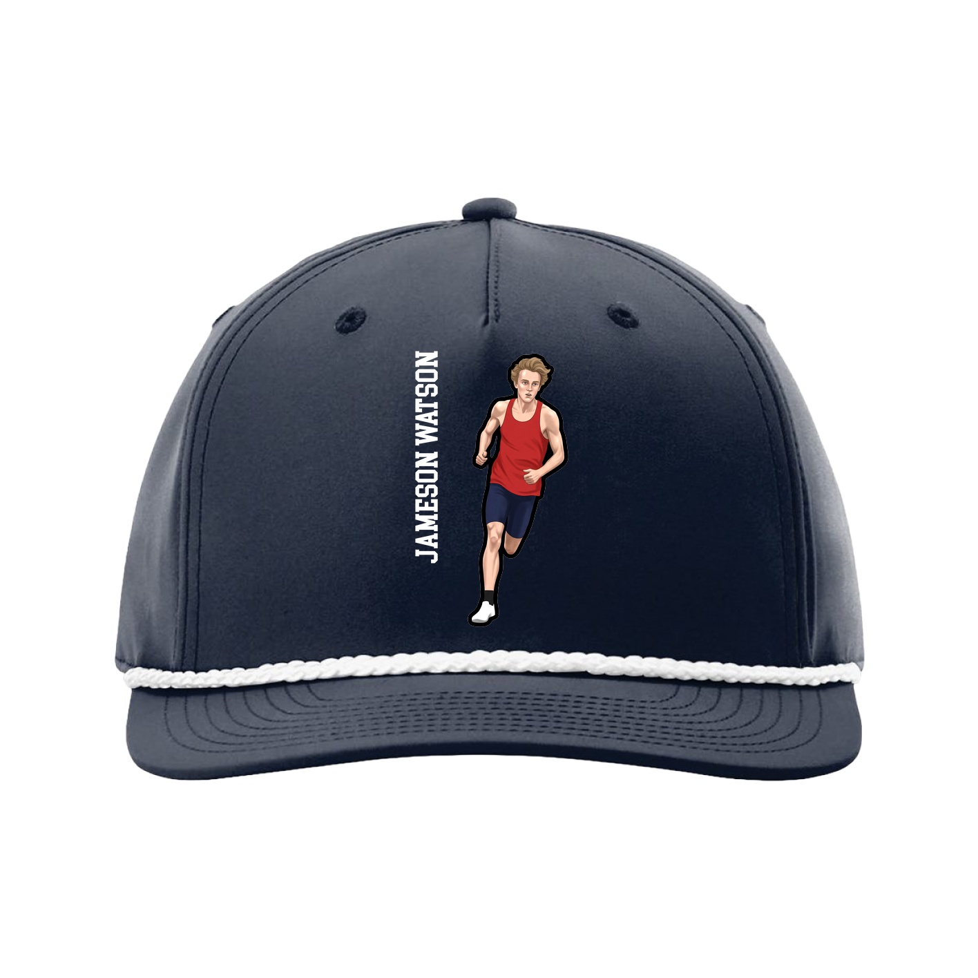 Five-Panel Classic Rope Cap — Name Vertical in Navy