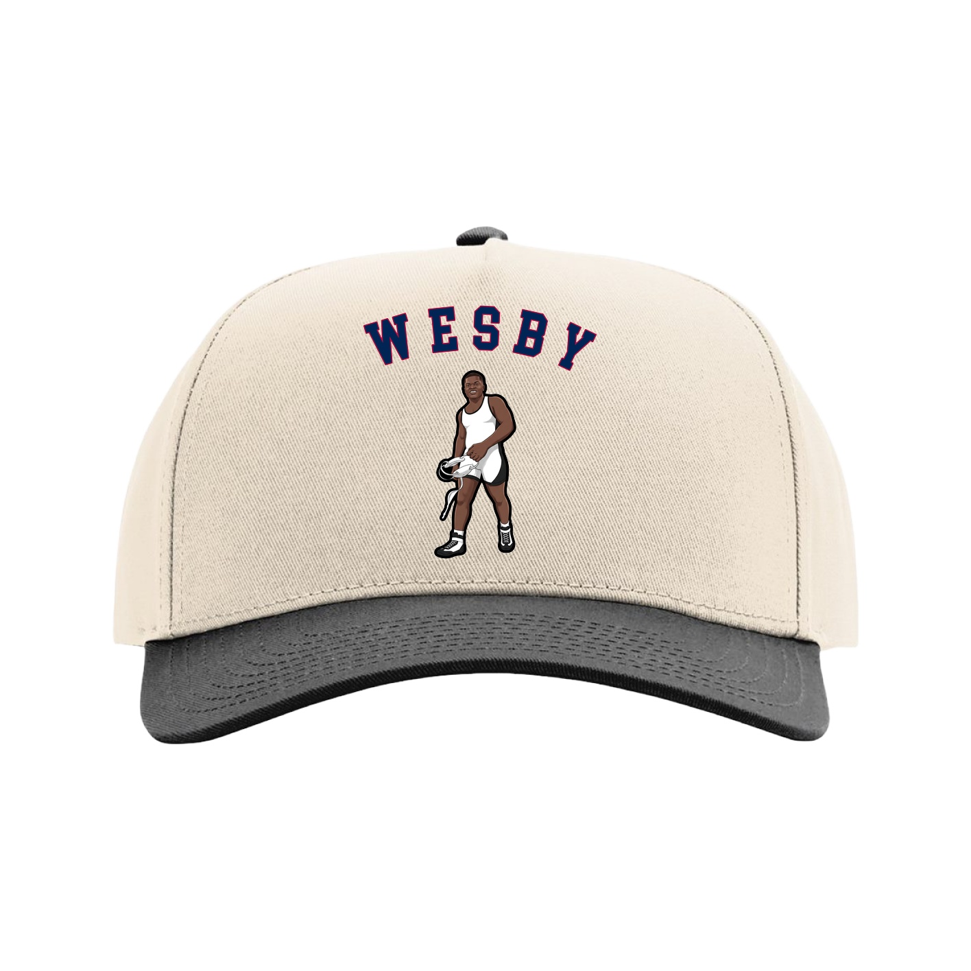Full Fabric Five-Panel Champ Cap — Shirsey Arch in Cream/Black