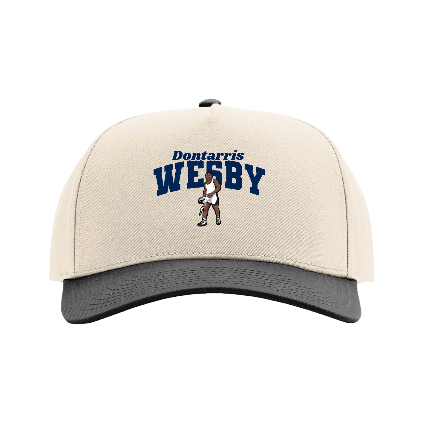 Full Fabric Five-Panel Champ Cap — Signature Arch in Cream/Black