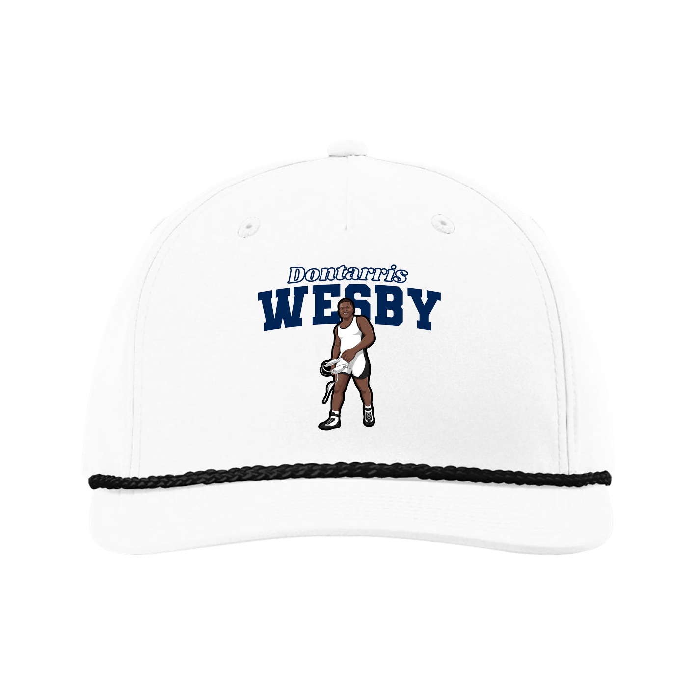 Five-Panel Classic Rope Cap — Name Arch in White