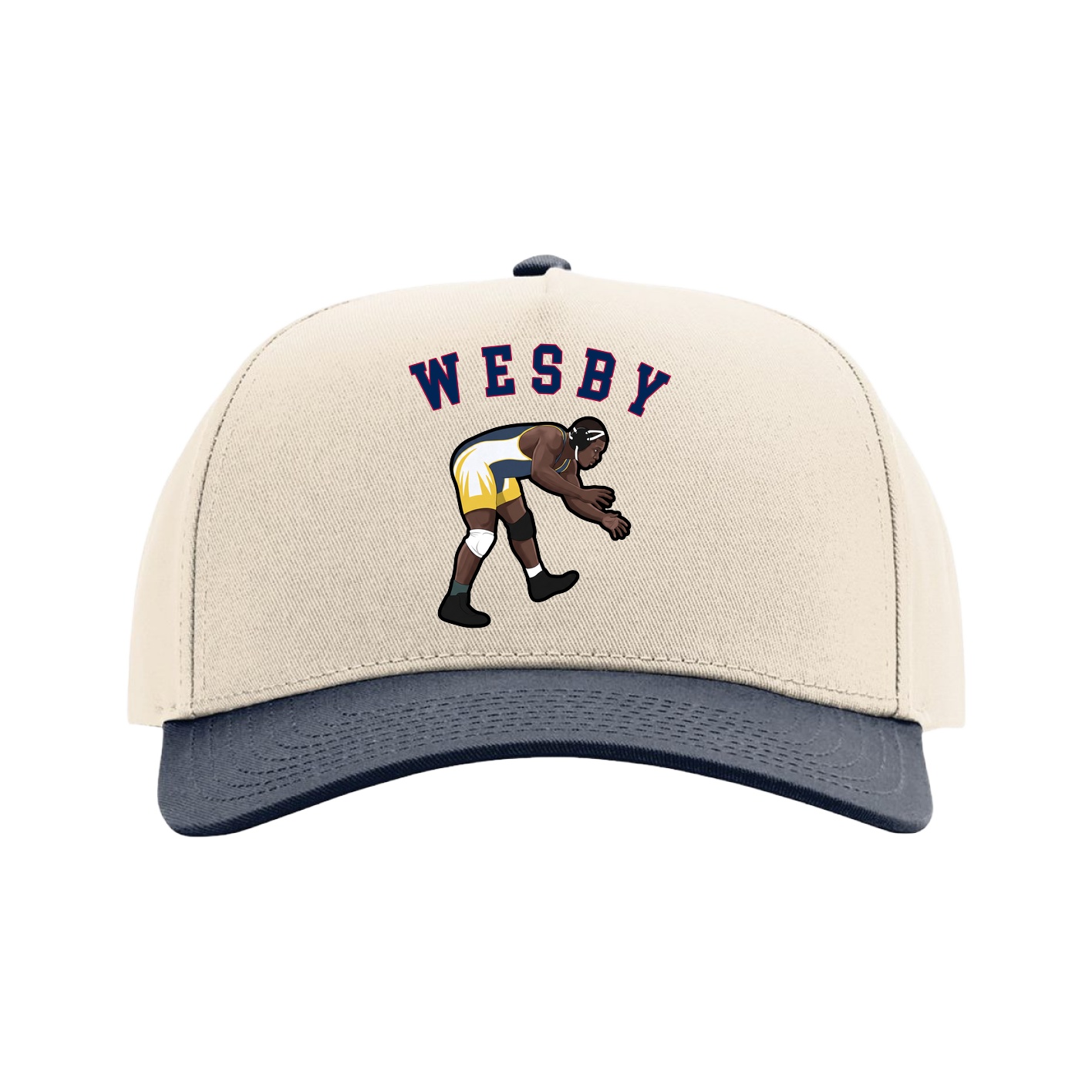 Full Fabric Five-Panel Champ Cap — Shirsey Arch in Cream/Navy