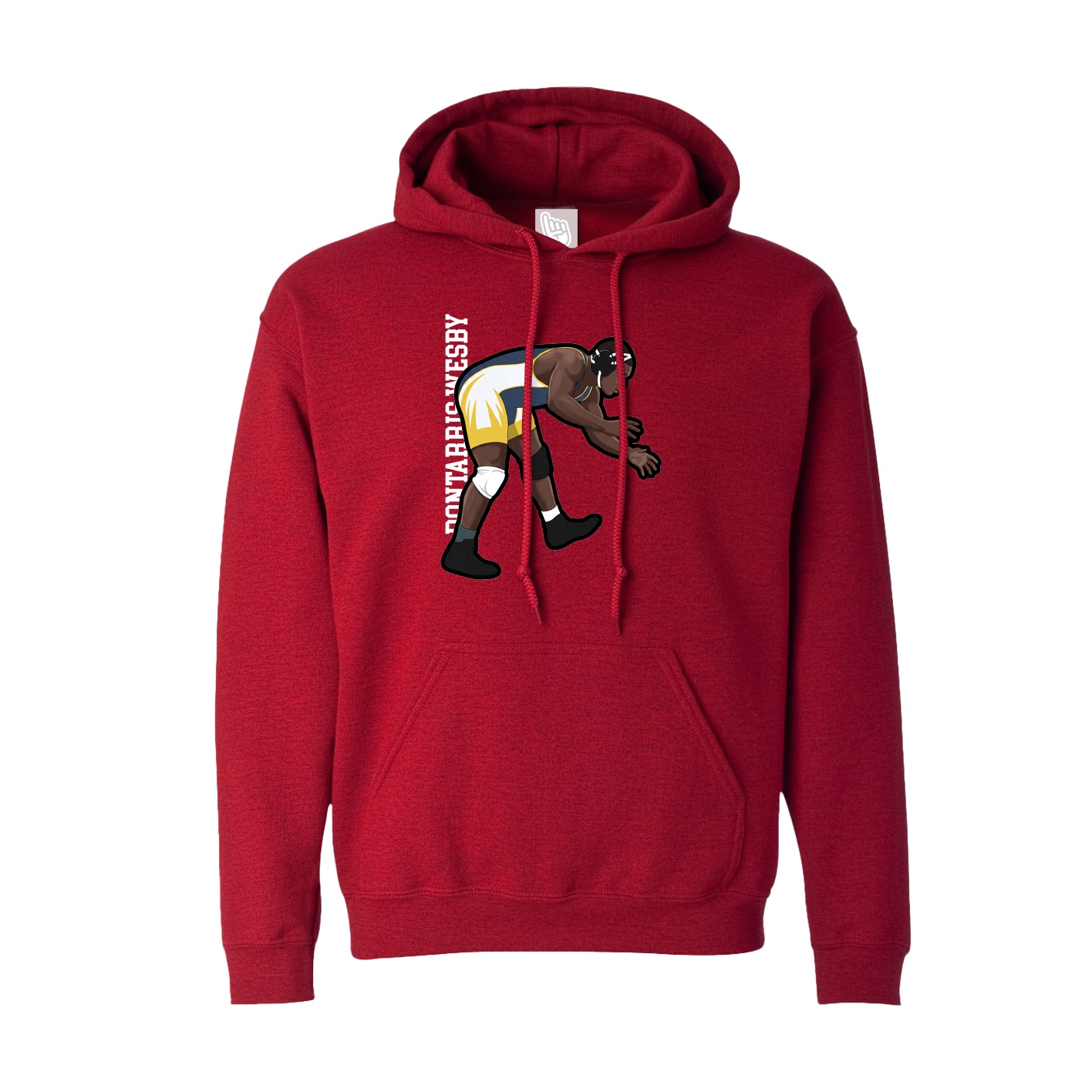 Hoodie — Name Vertical in Crimson