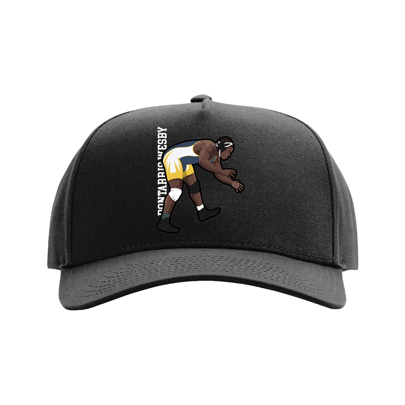Full Fabric Five-Panel Champ Cap — Name Vertical in Black