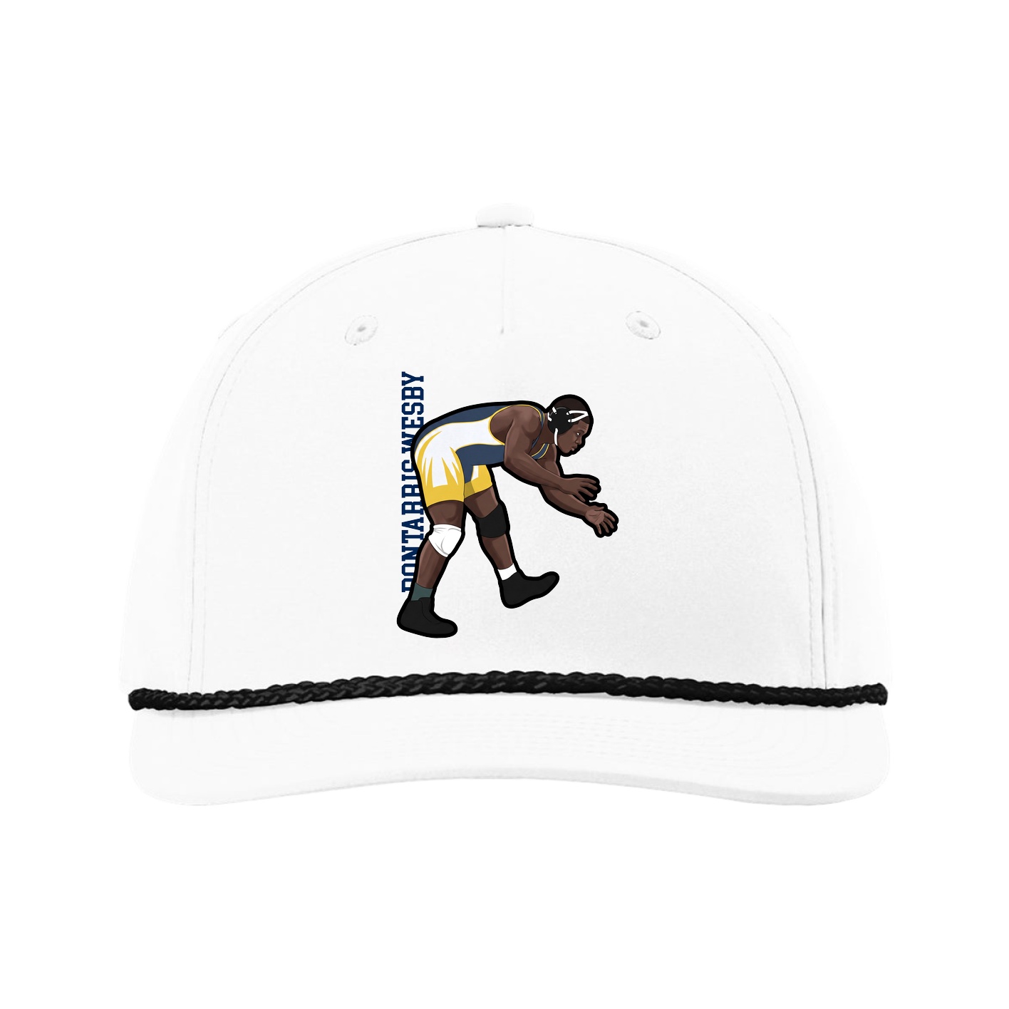 Five-Panel Classic Rope Cap — Name Vertical in White
