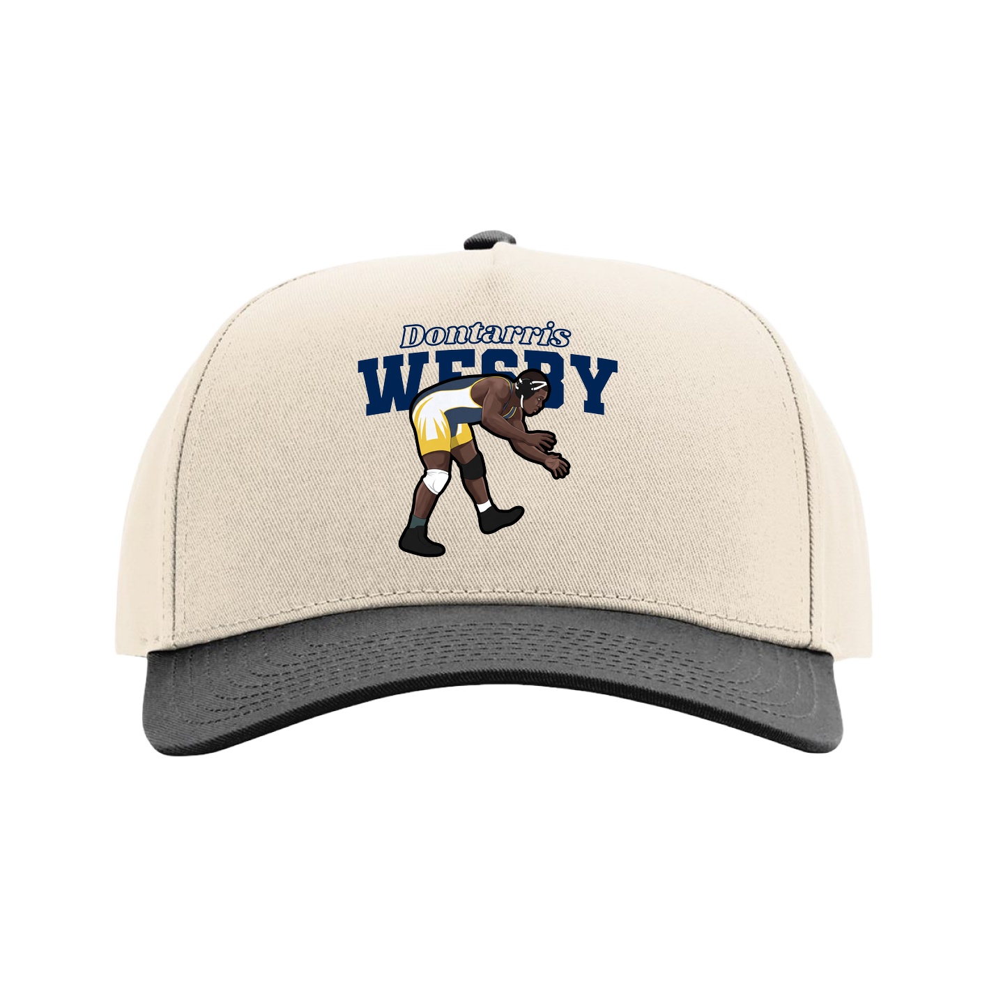 Full Fabric Five-Panel Champ Cap — Name Arch in Cream/Black