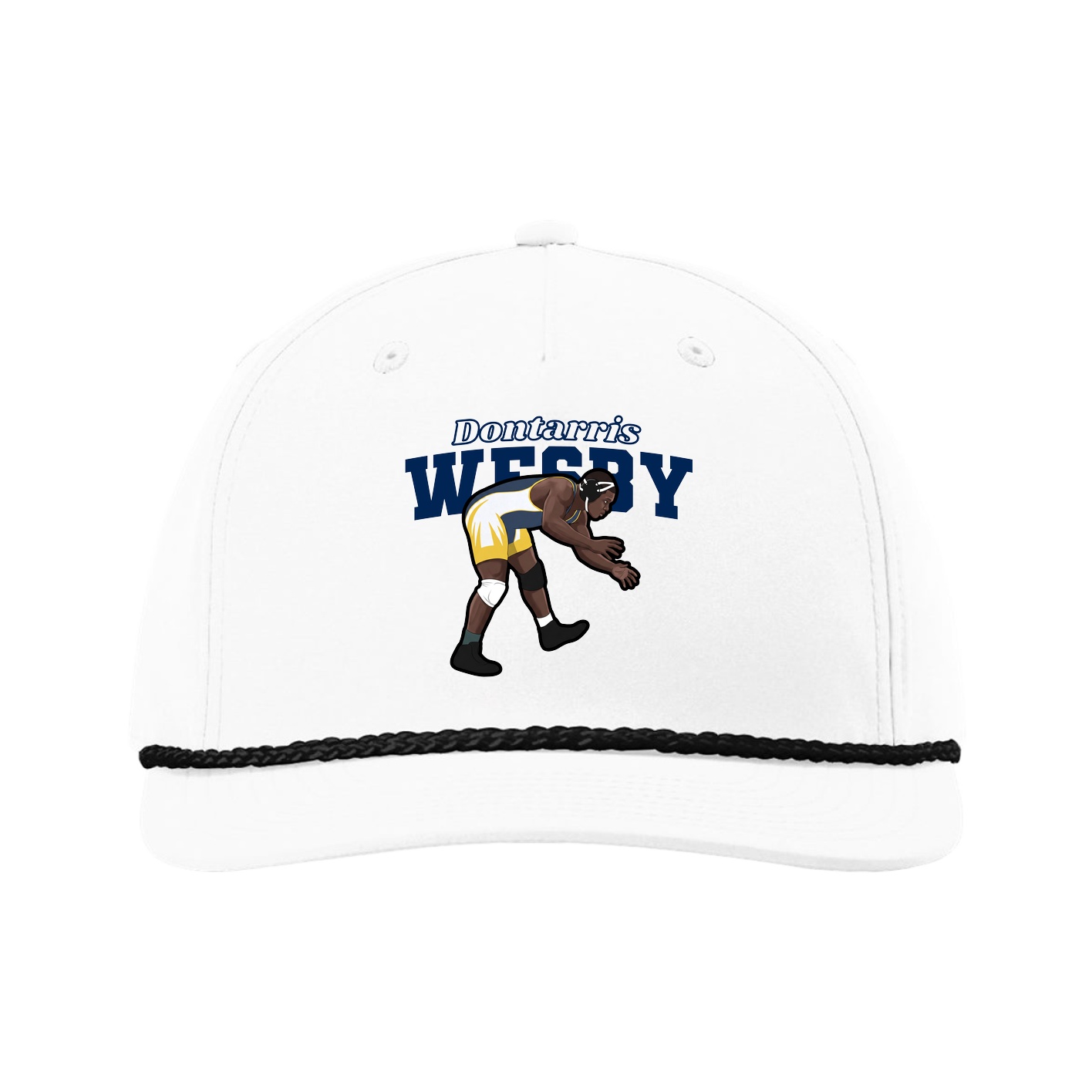 Five-Panel Classic Rope Cap — Name Arch in White