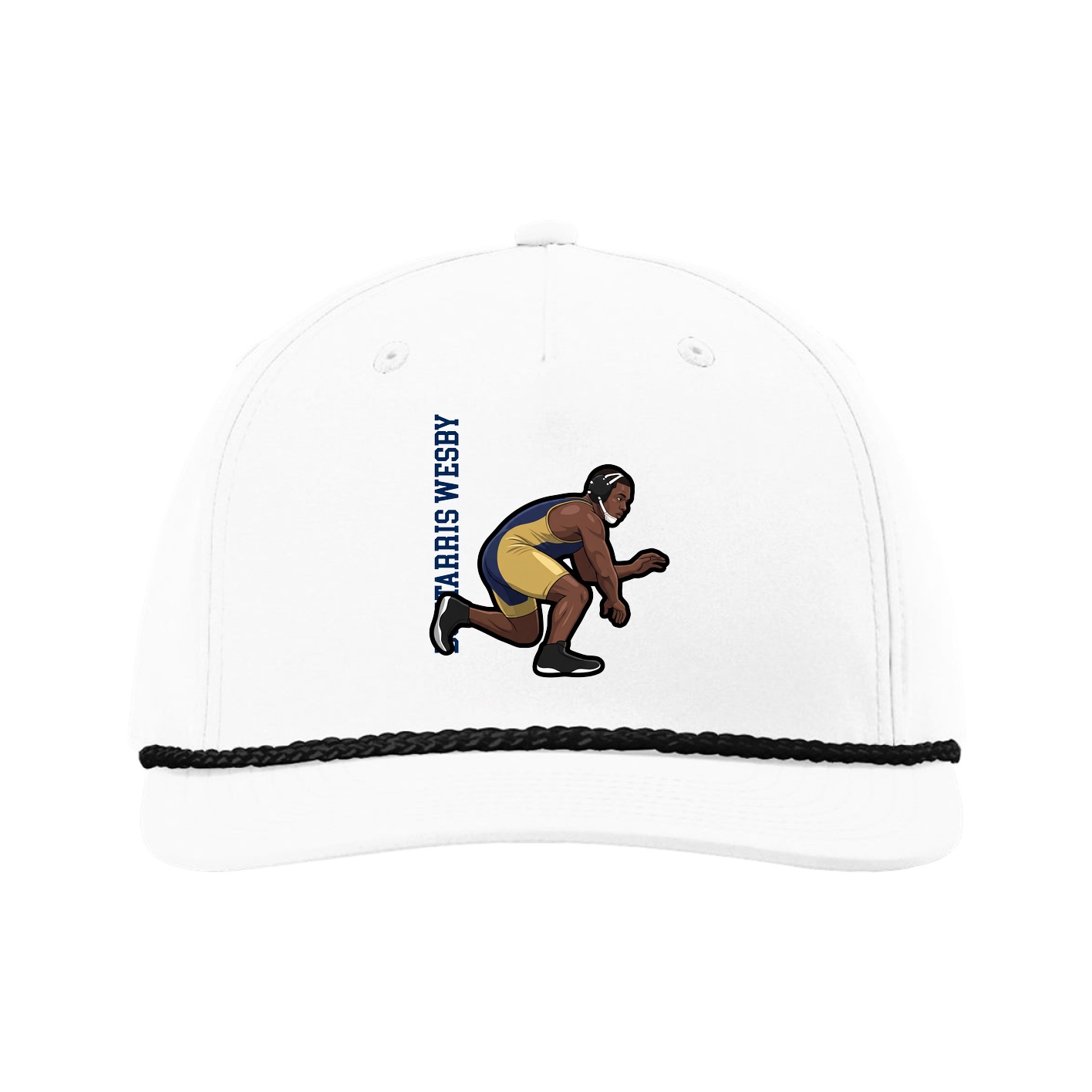 Five-Panel Classic Rope Cap — Name Vertical in White