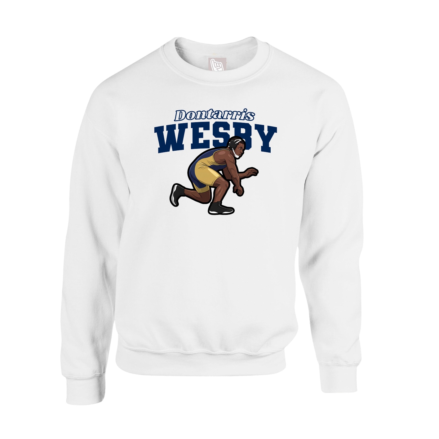 Fleece Crew — Name Arch in White
