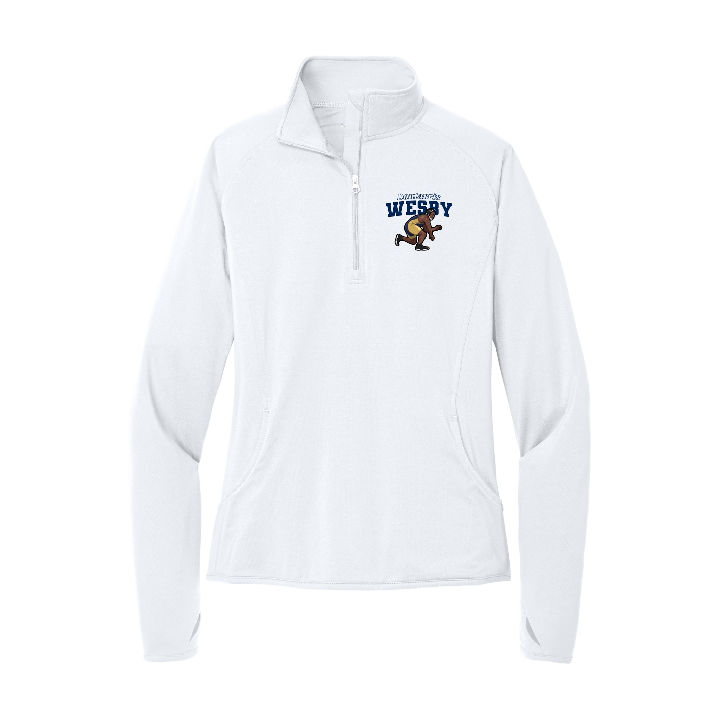 Women's Q-Zip Pullover — Name Arch in White