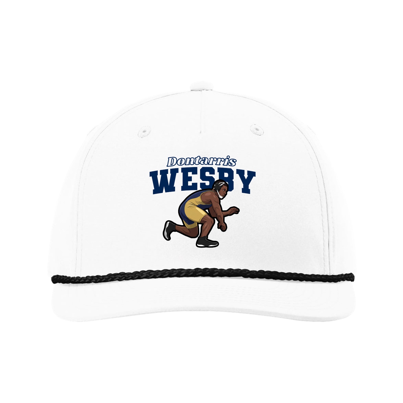 Five-Panel Classic Rope Cap — Name Arch in White