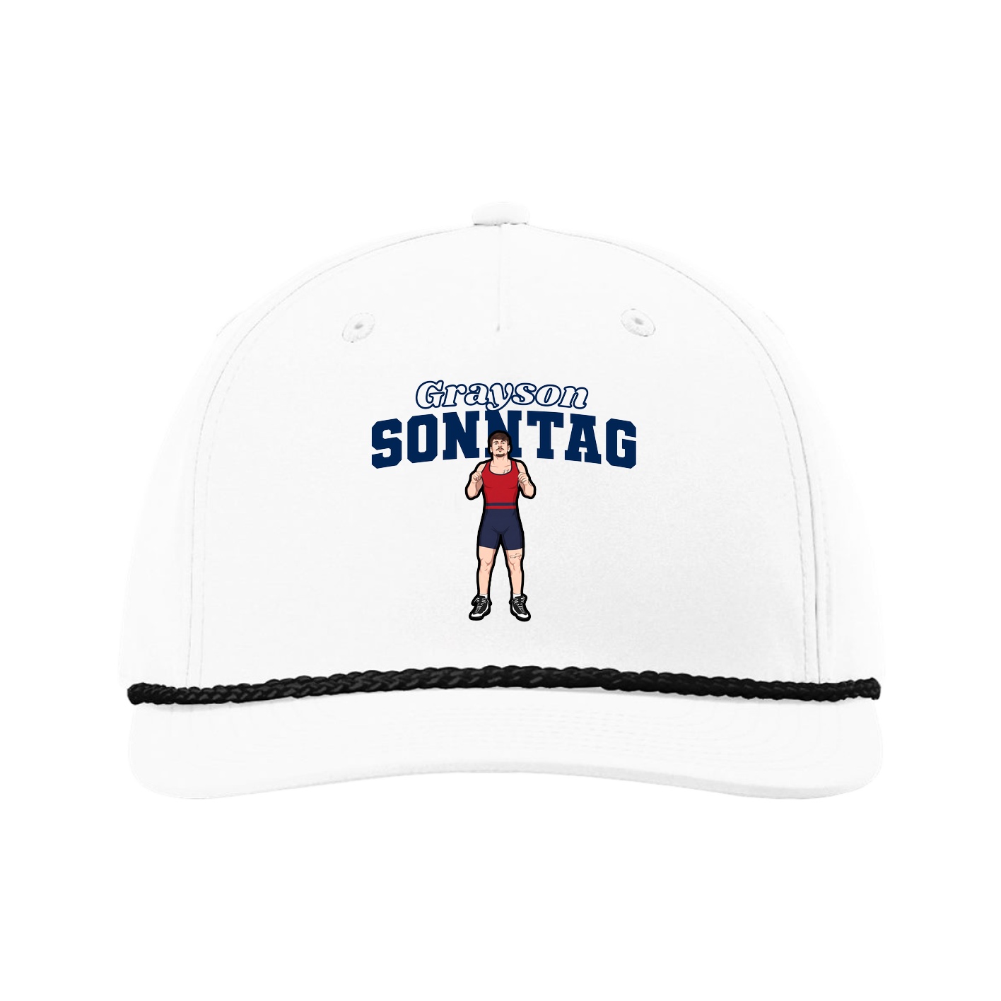 Five-Panel Classic Rope Cap — Name Arch in White