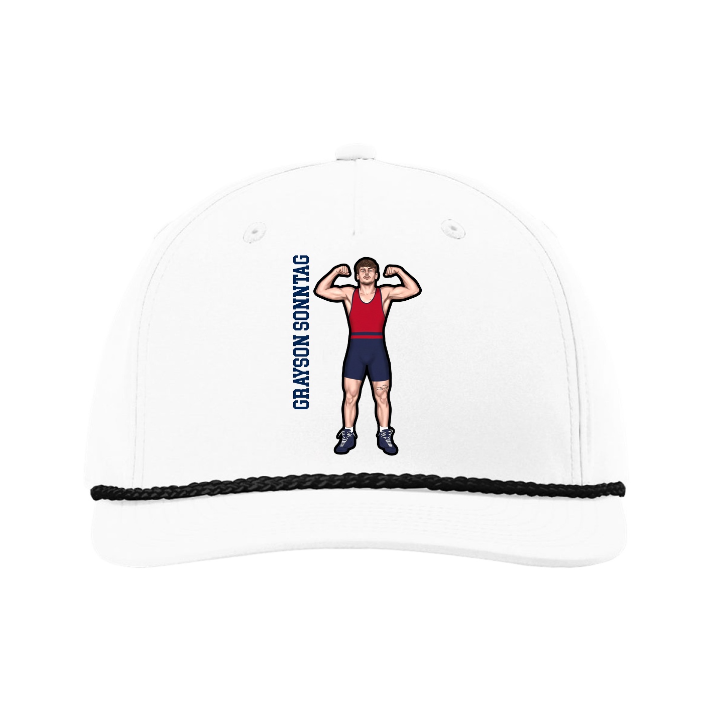 Five-Panel Classic Rope Cap — Name Vertical in White