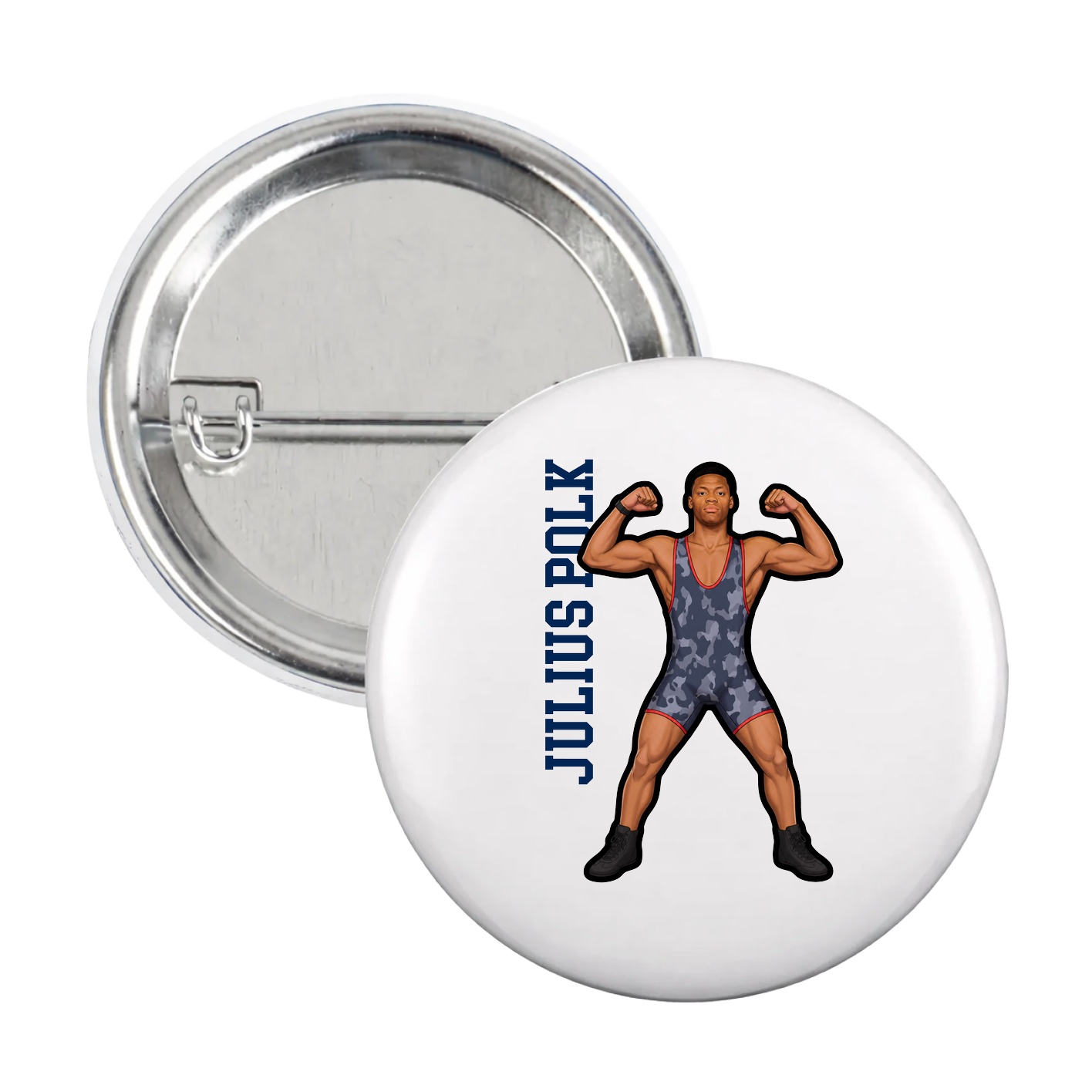 Game Day Button — Name Vertical in White
