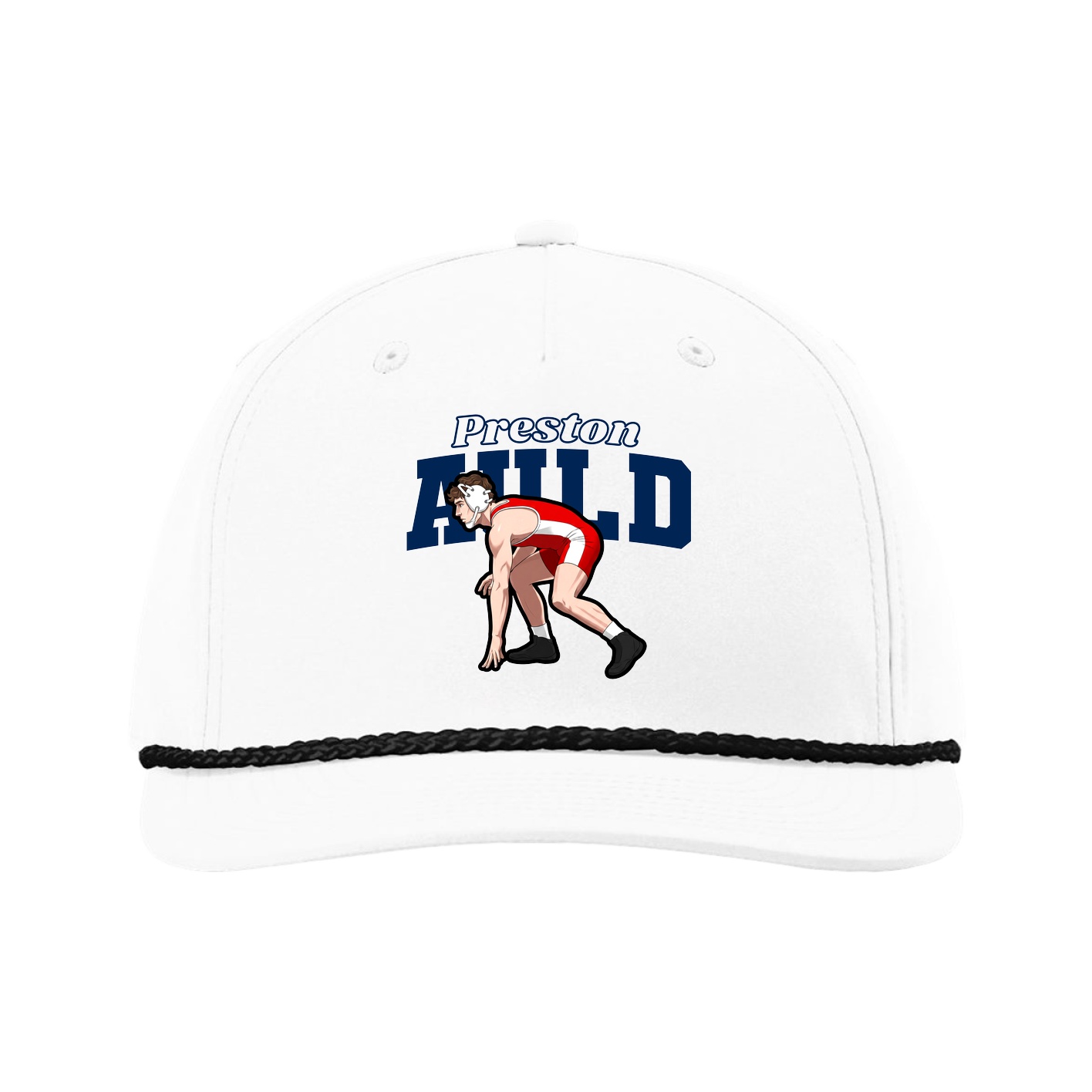 Five-Panel Classic Rope Cap — Name Arch in White