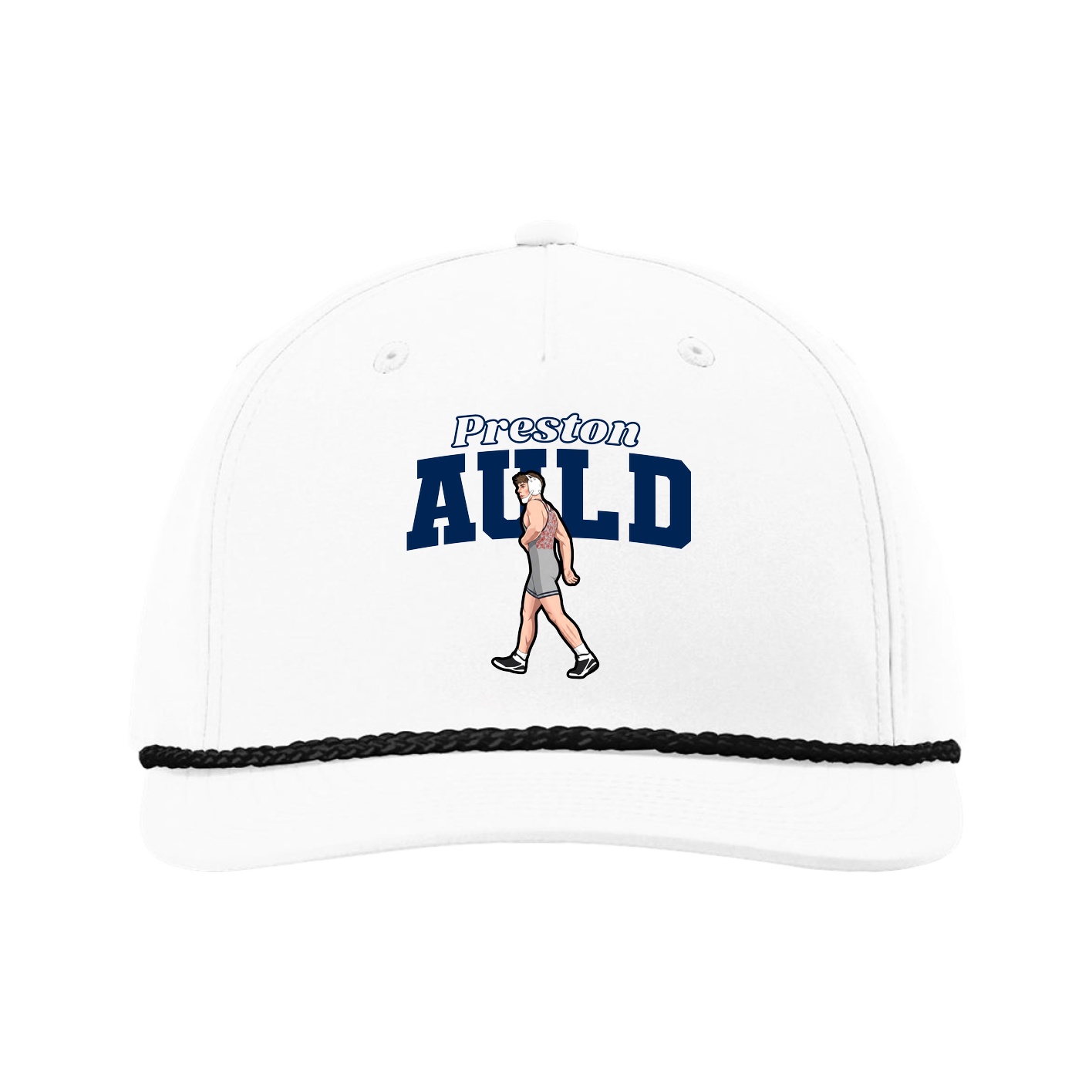 Five-Panel Classic Rope Cap — Name Arch in White