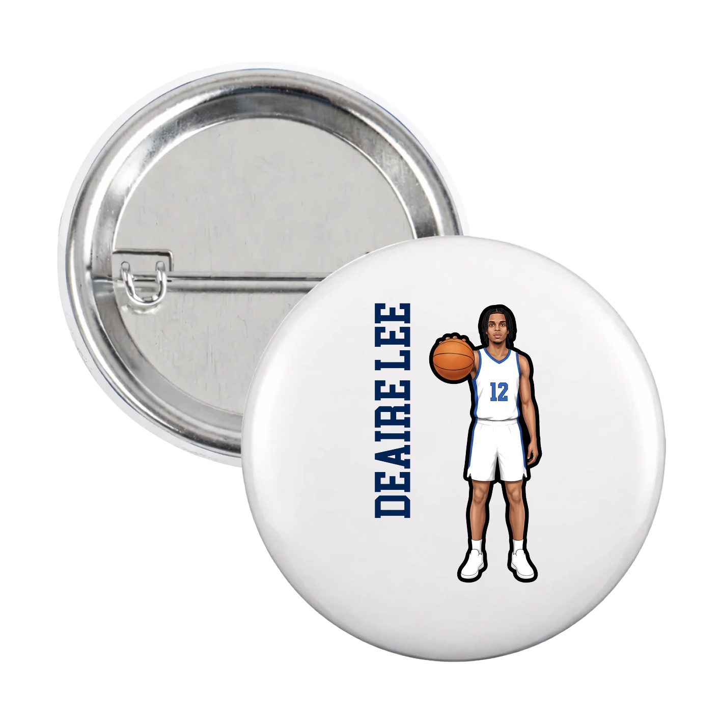 Game Day Button — Name Vertical in White