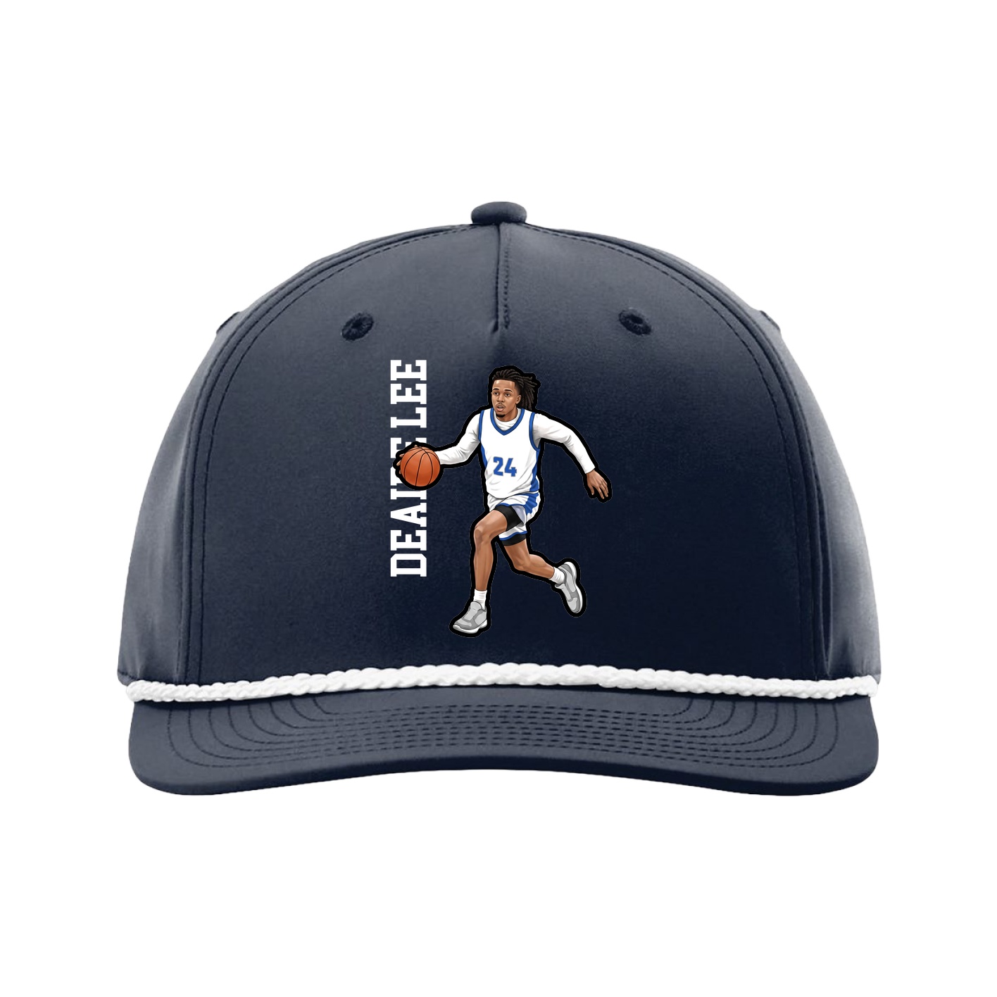 Five-Panel Classic Rope Cap — Name Vertical in Navy