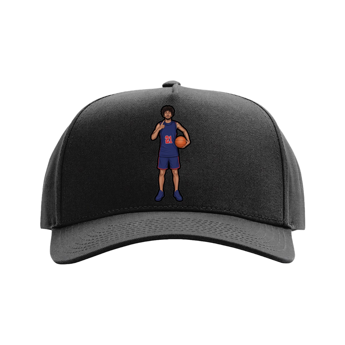 Full Fabric Five-Panel Champ Cap — Name Vertical in Black