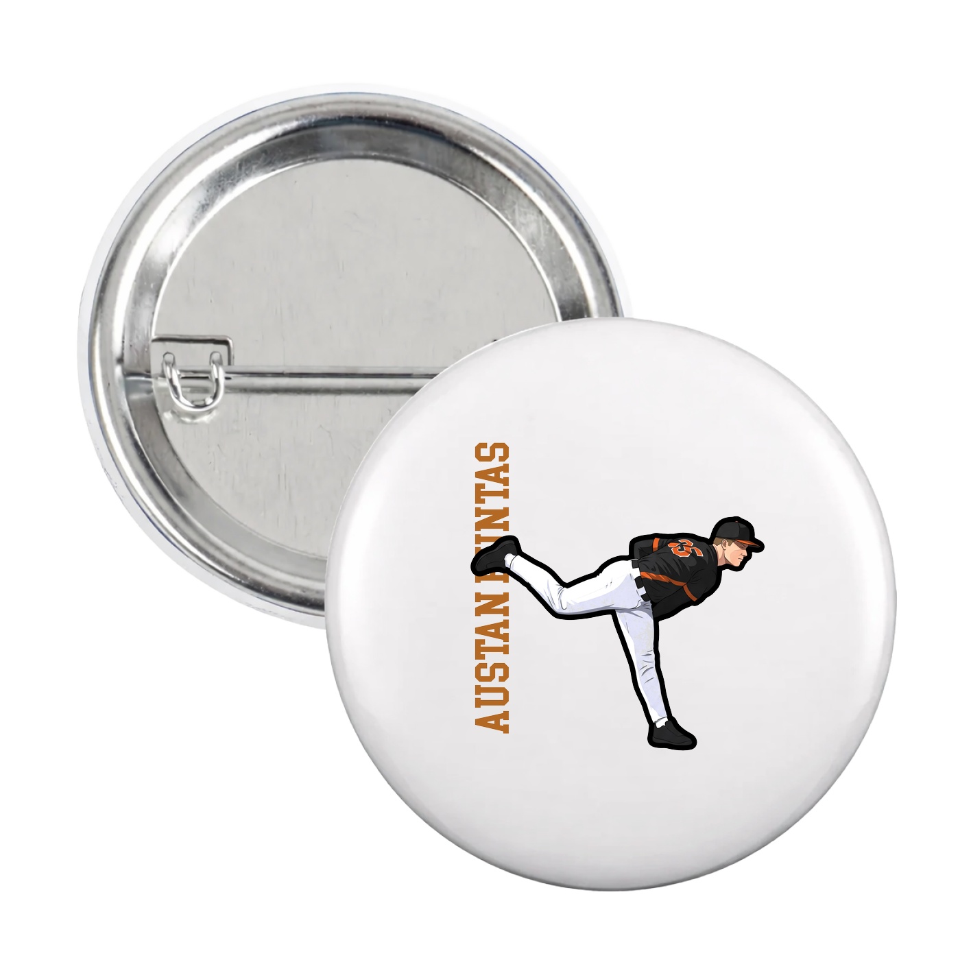 Game Day Button — Name Vertical in White