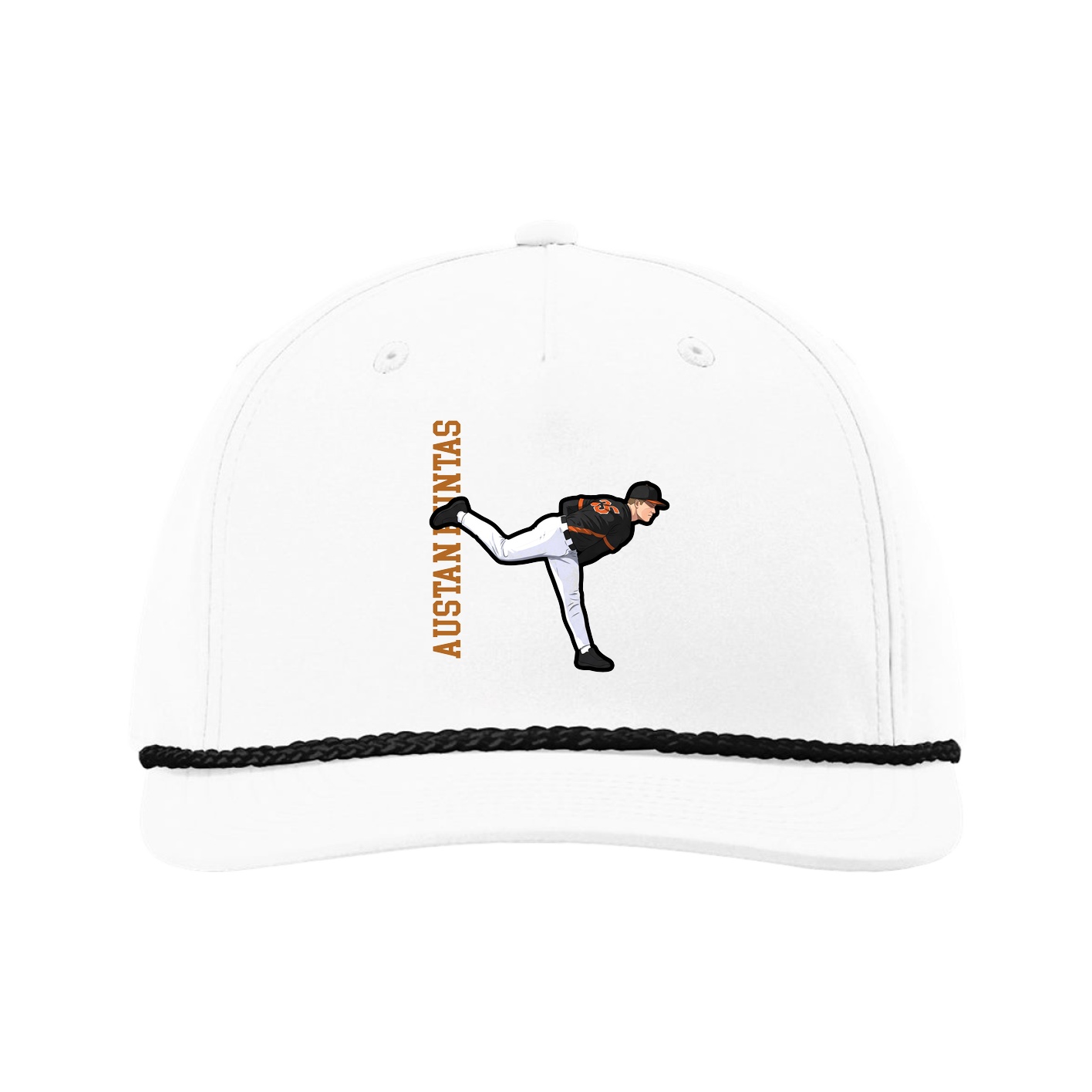 Five-Panel Classic Rope Cap — Name Vertical in White