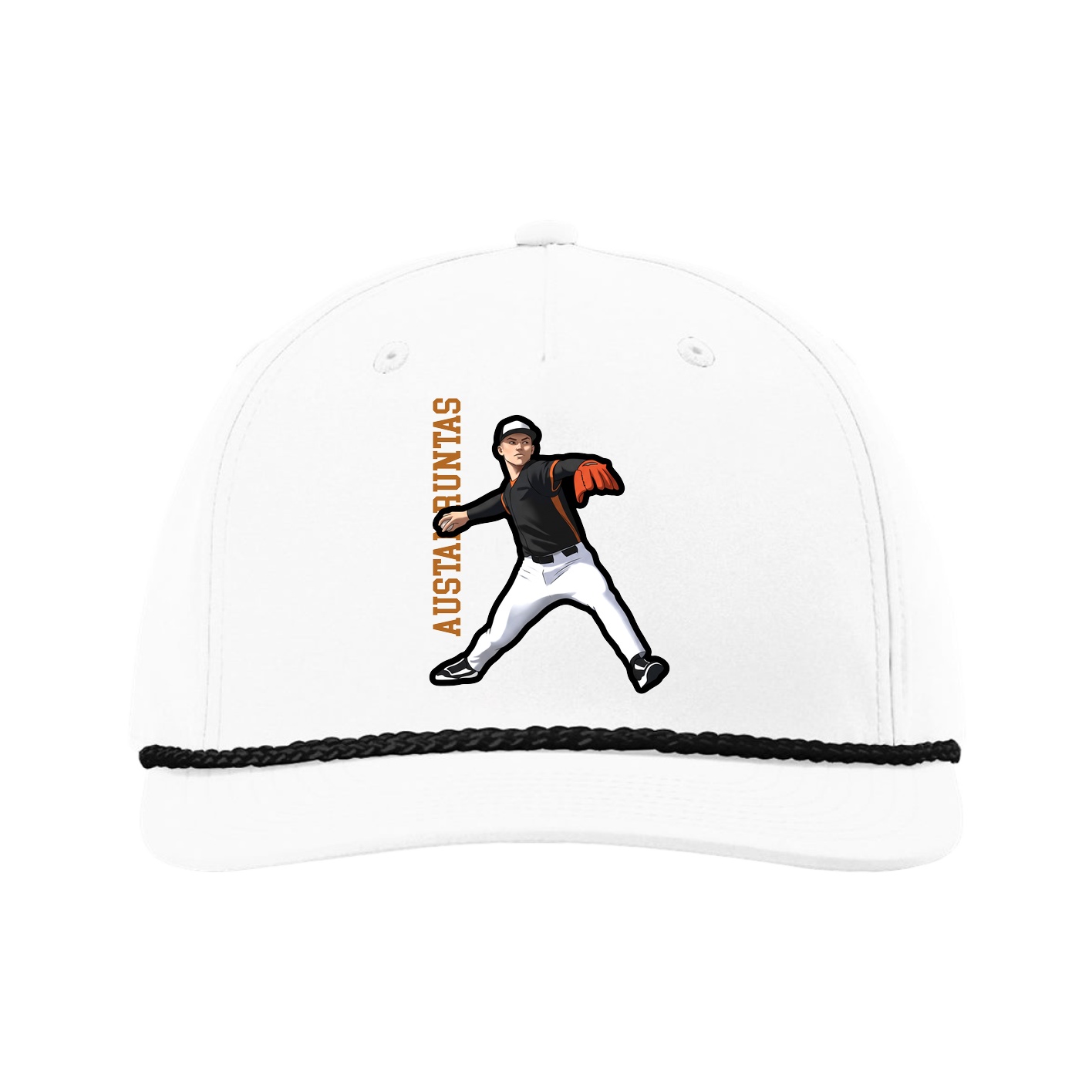Five-Panel Classic Rope Cap — Name Vertical in White