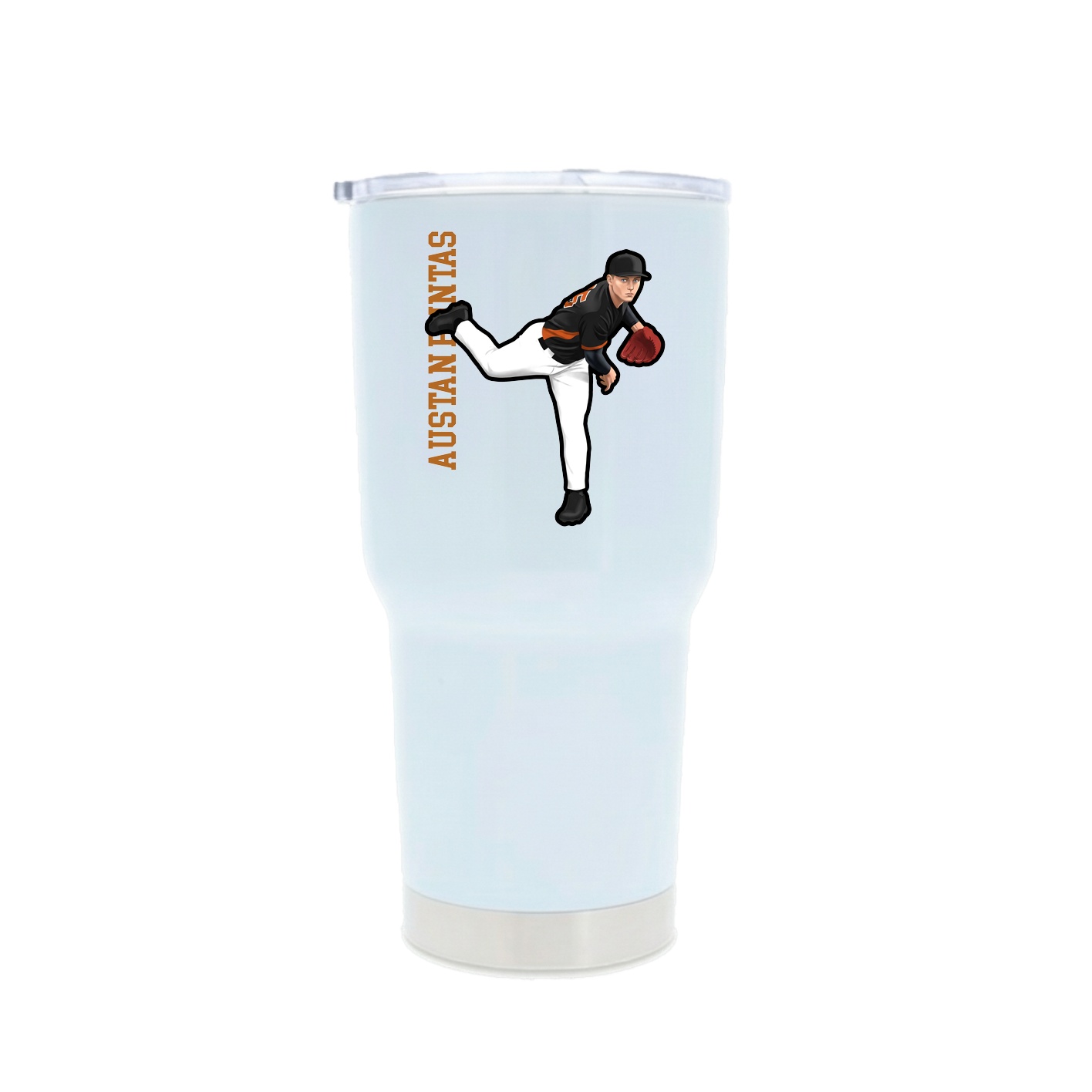 30oz Stainless Steel Tumbler — Name Vertical in White