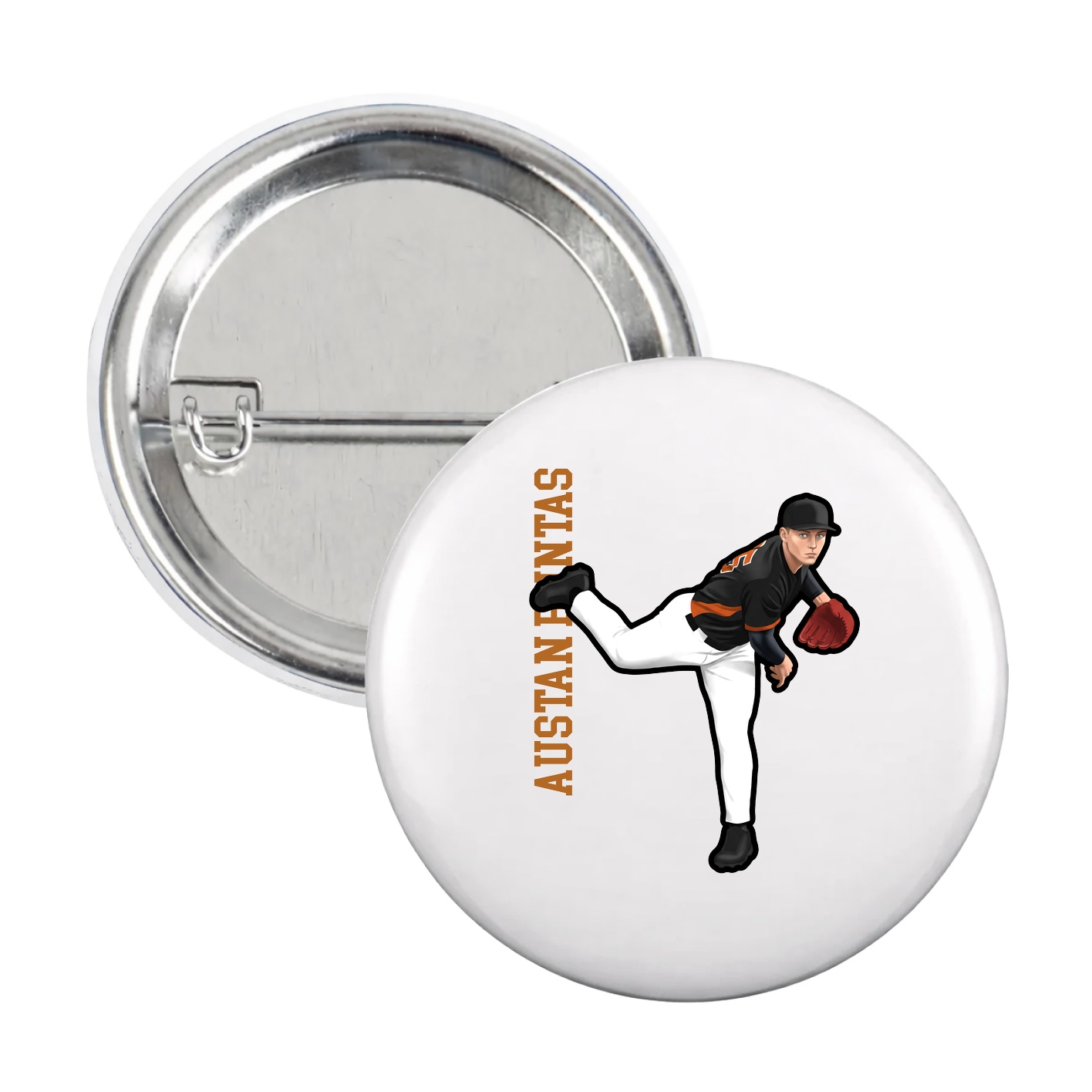 Game Day Button — Name Vertical in White