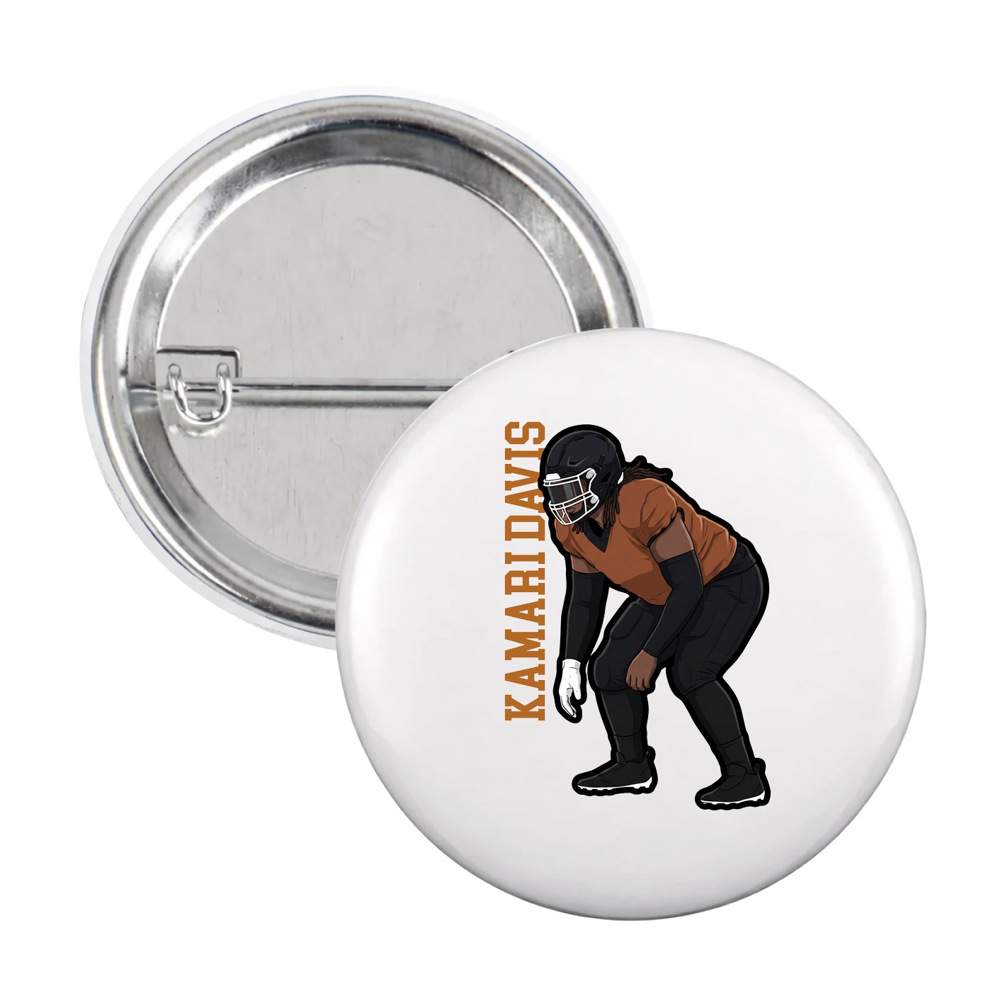 Game Day Button — Name Vertical in White