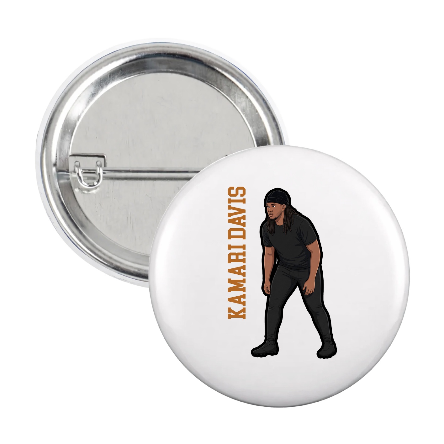 Game Day Button — Name Vertical in White