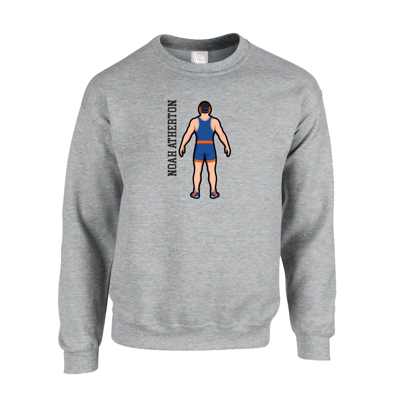 Fleece Crew — Name Vertical in Grey