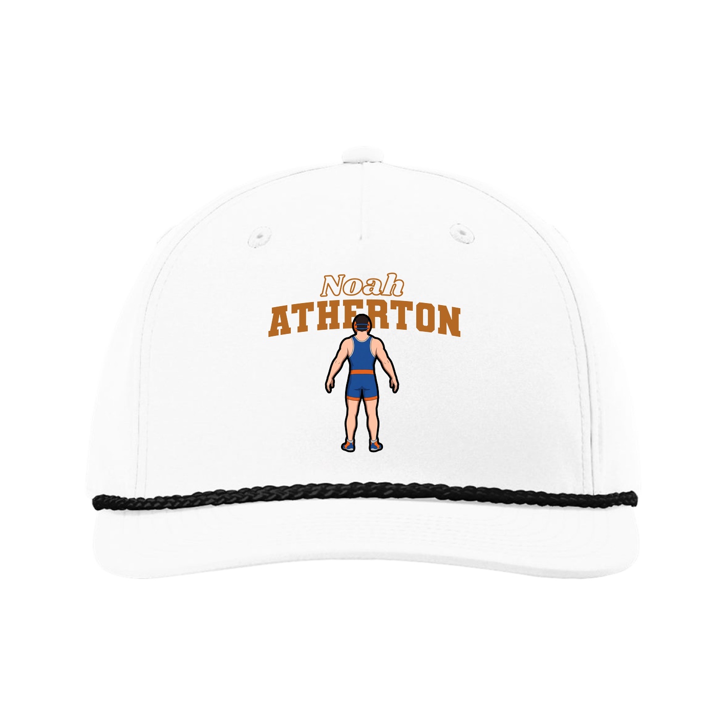 Five-Panel Classic Rope Cap — Name Arch in White