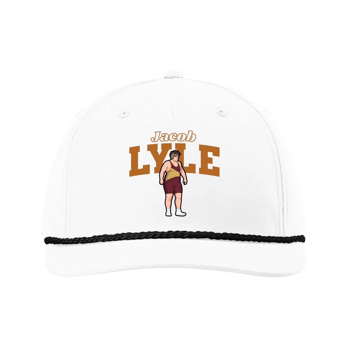 Five-Panel Classic Rope Cap — Name Arch in White