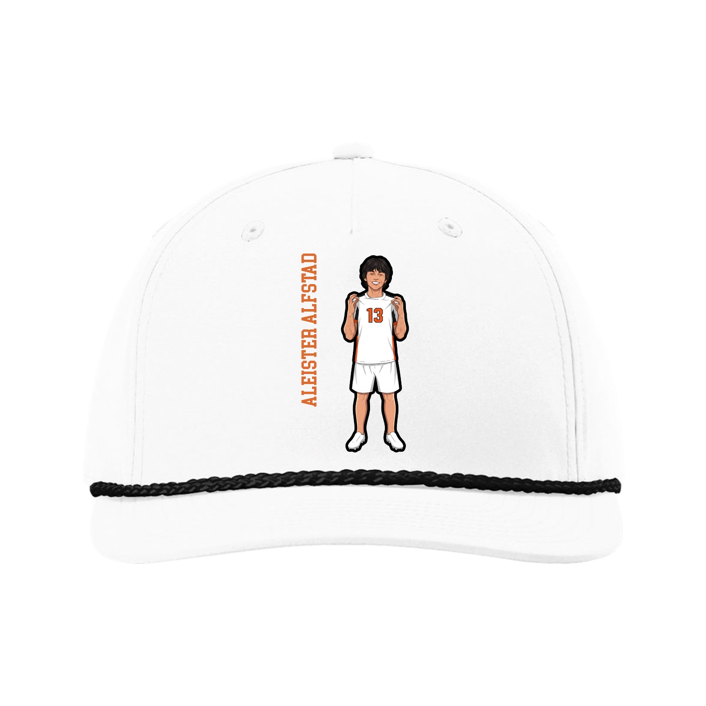 Five-Panel Classic Rope Cap — Name Vertical in White