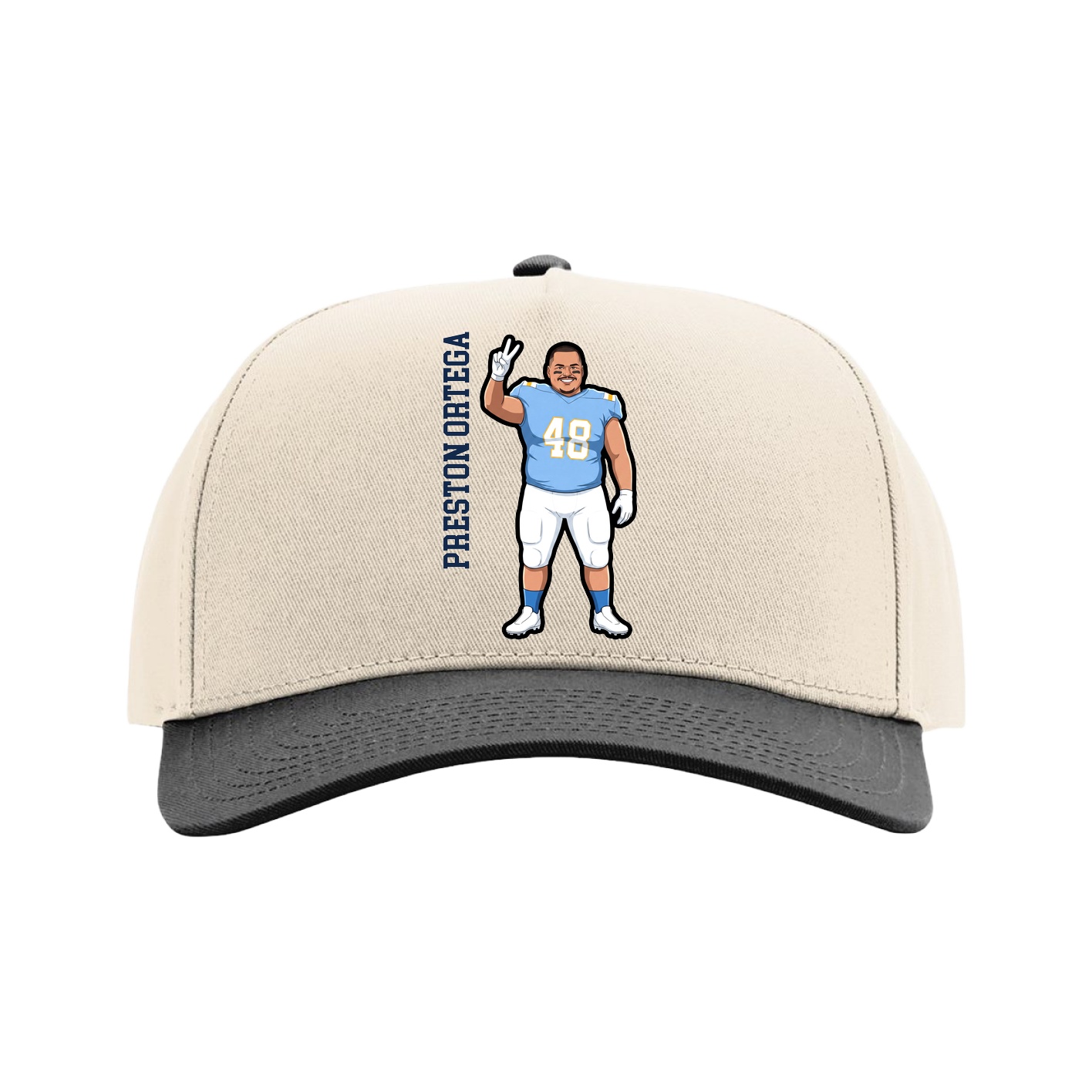 Full Fabric Five-Panel Champ Cap — Name Vertical in Cream/Black