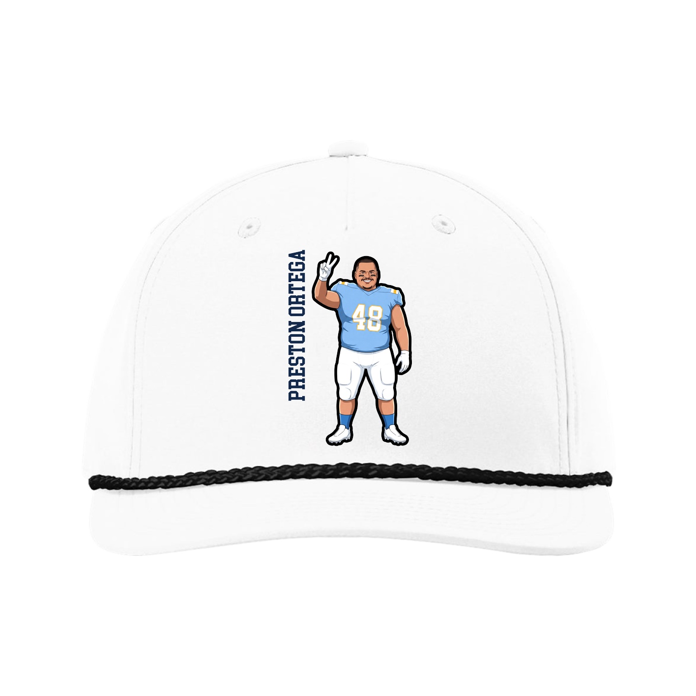 Five-Panel Classic Rope Cap — Name Vertical in White