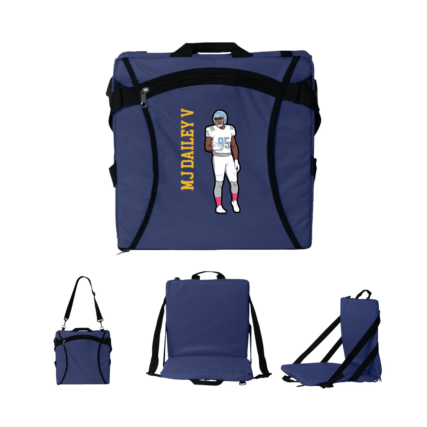 Folding Stadium Seat — Name Vertical in Navy