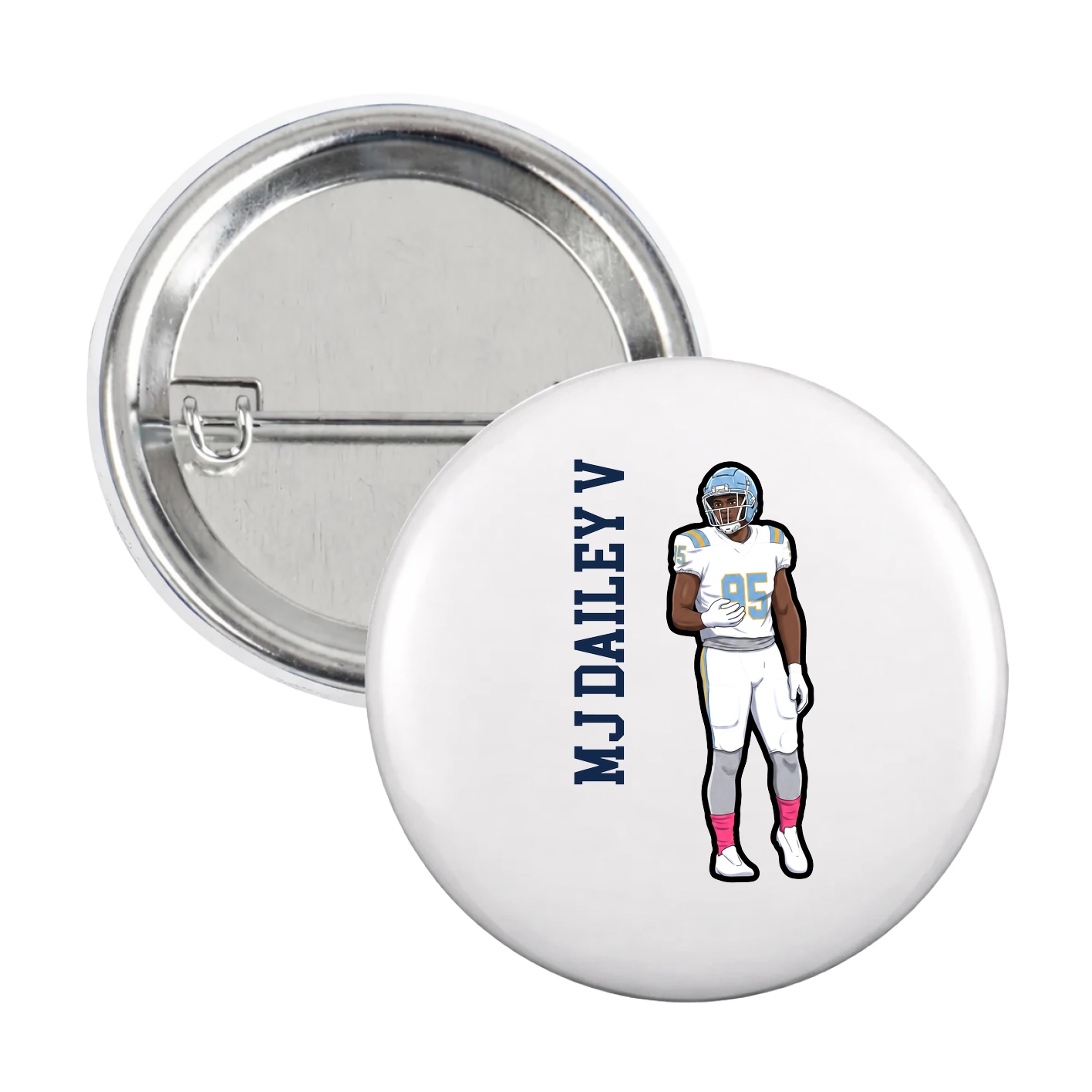 Game Day Button — Name Vertical in White