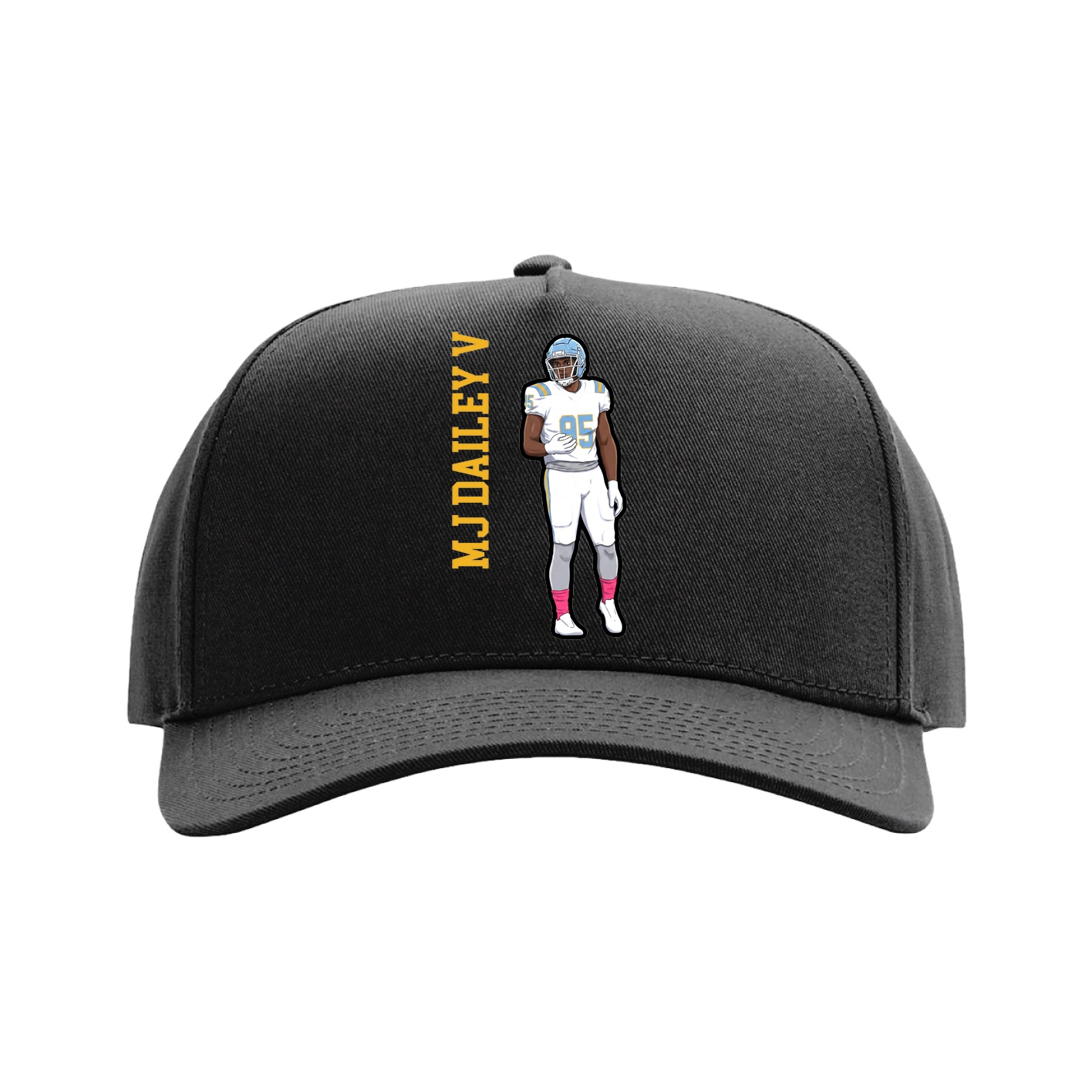 Full Fabric Five-Panel Champ Cap — Name Vertical in Black