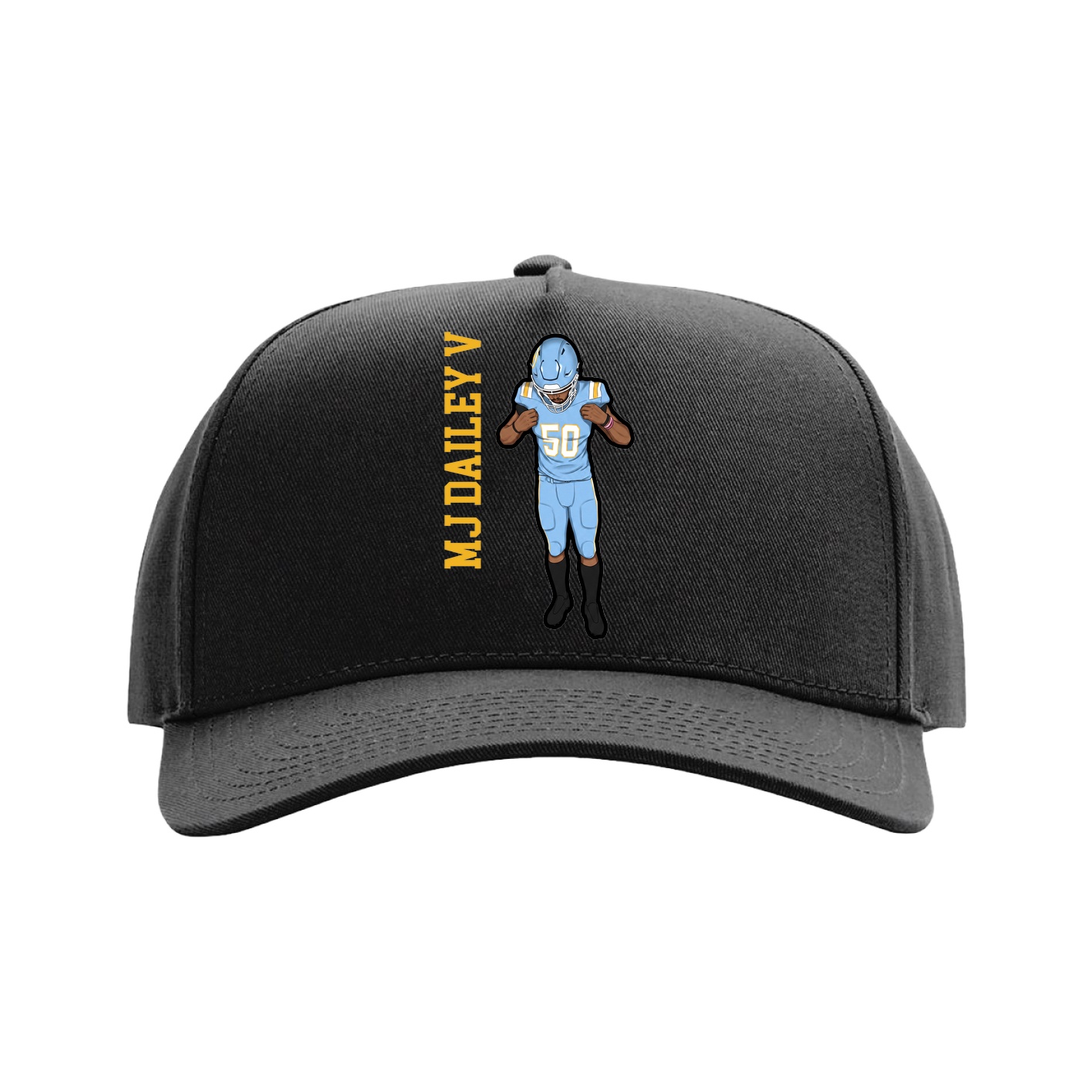 Full Fabric Five-Panel Champ Cap — Name Vertical in Black