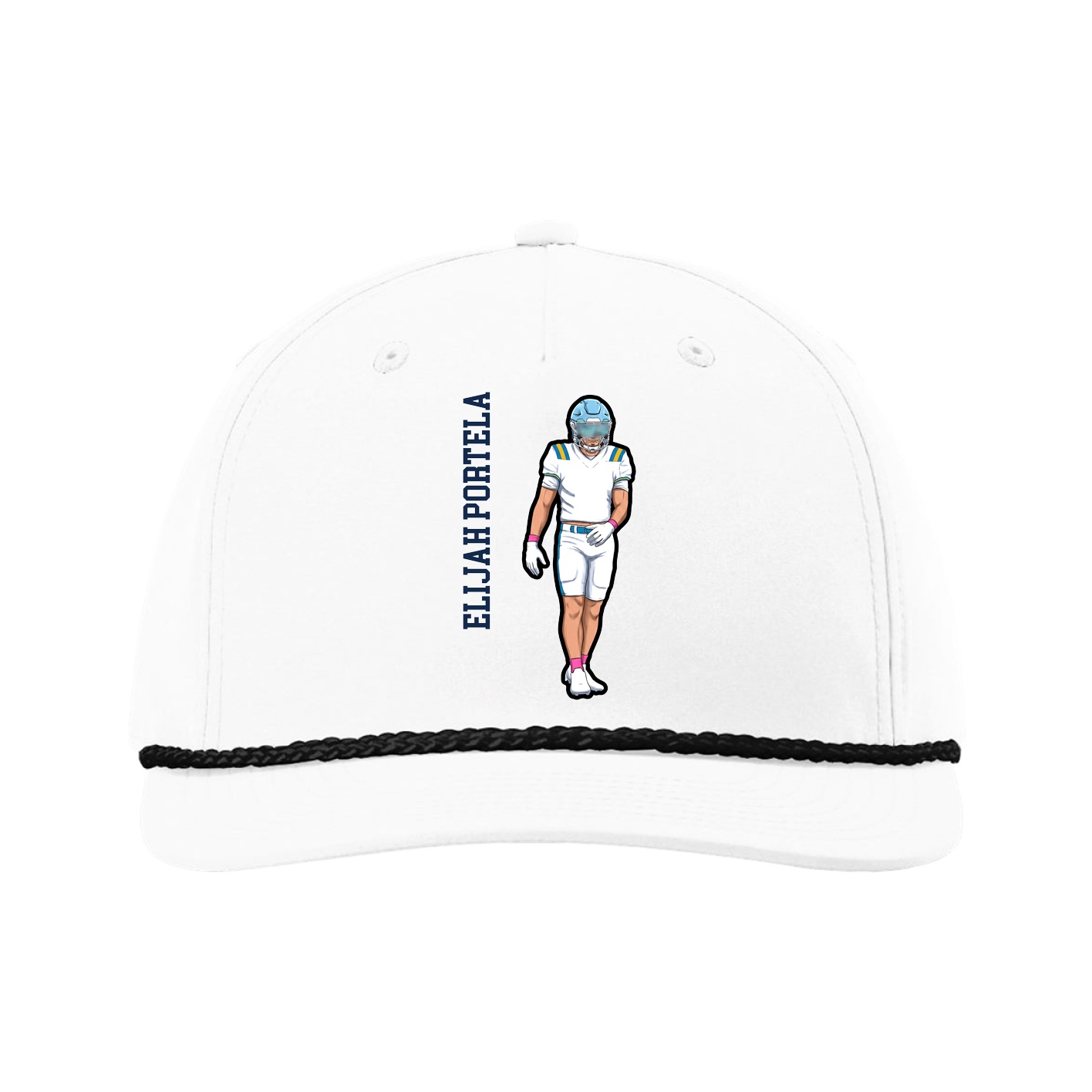 Five-Panel Classic Rope Cap — Name Vertical in White