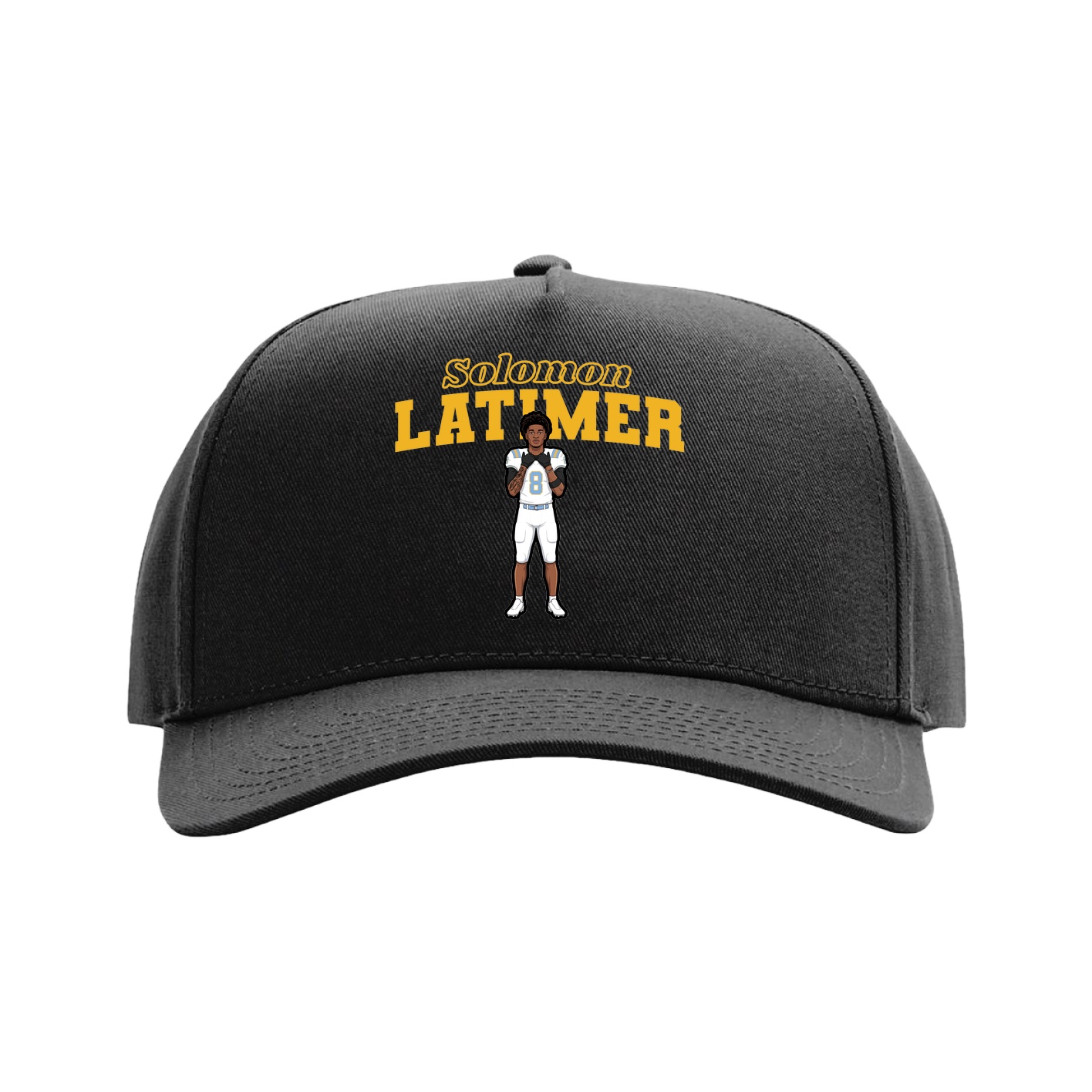 Full Fabric Five-Panel Champ Cap — Name Arch in Black
