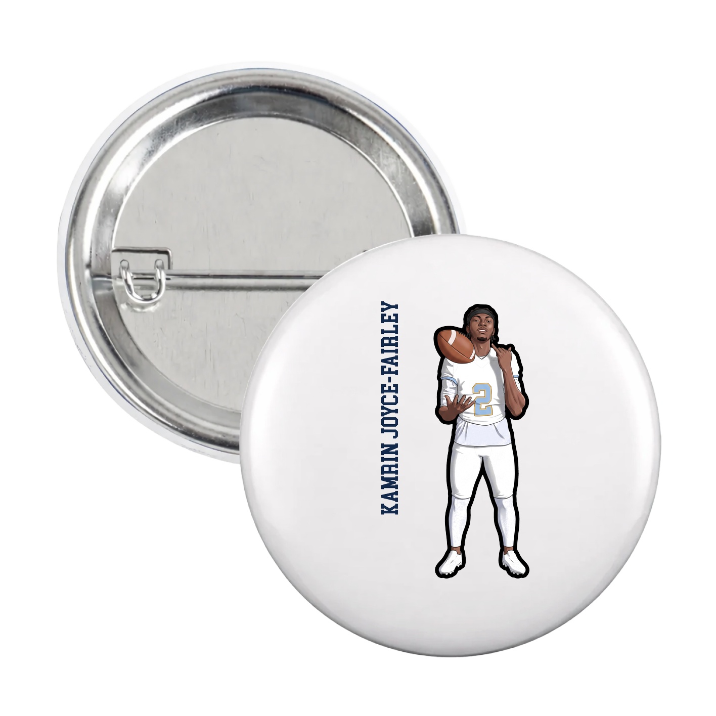 Game Day Button — Name Vertical in White