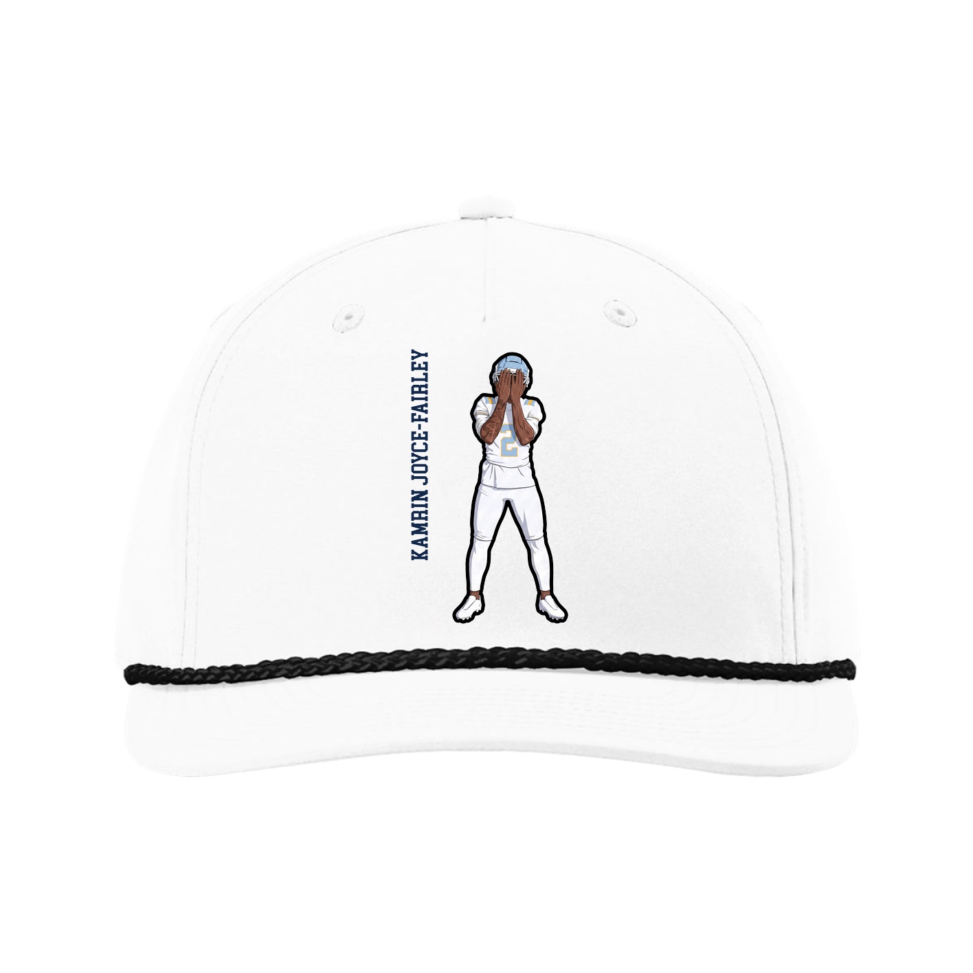 Five-Panel Classic Rope Cap — Name Vertical in White