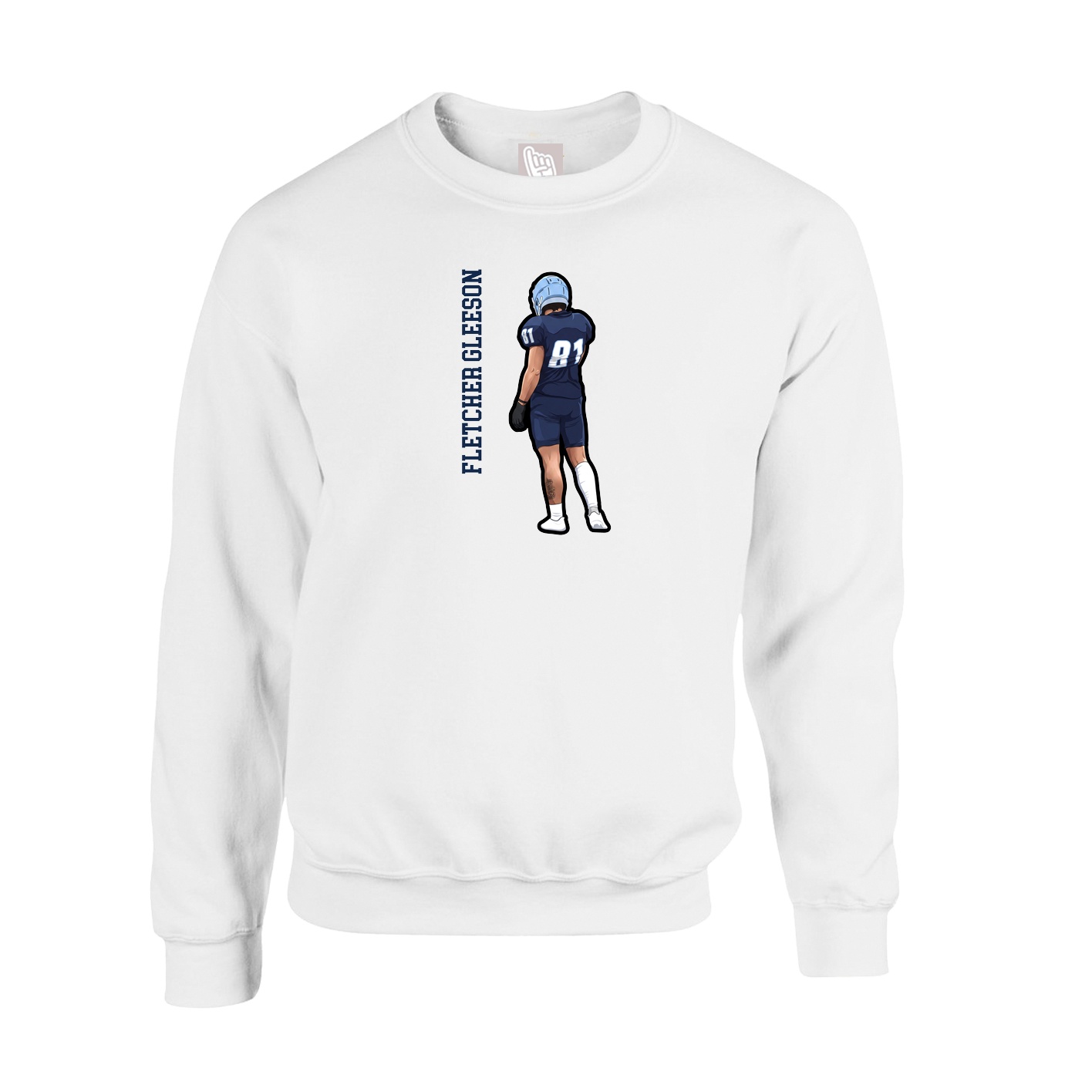 Fleece Crew — Name Vertical in White